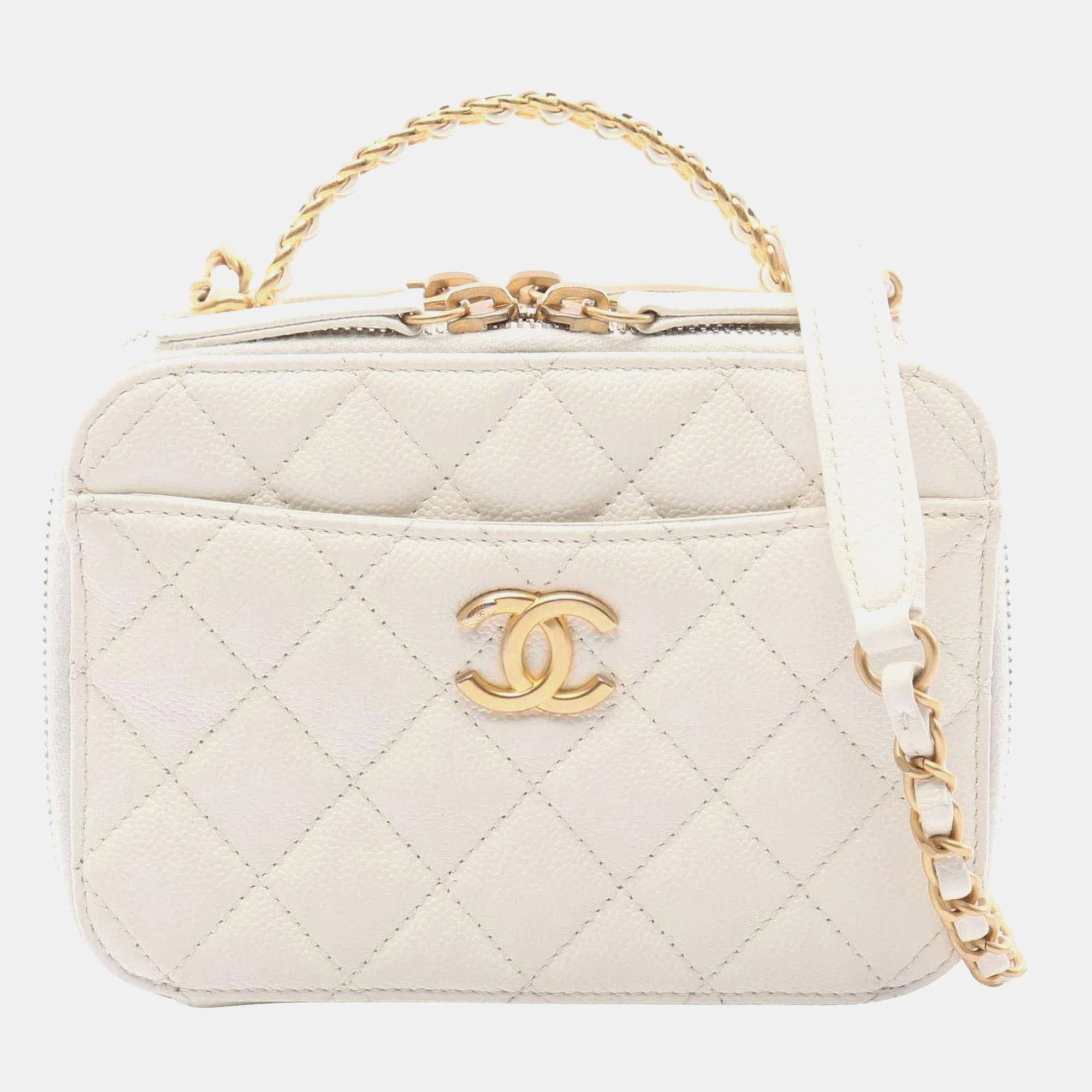 

Chanel Matelasse Vanity Bag Shoulder Leather Calfskin Cowhide White