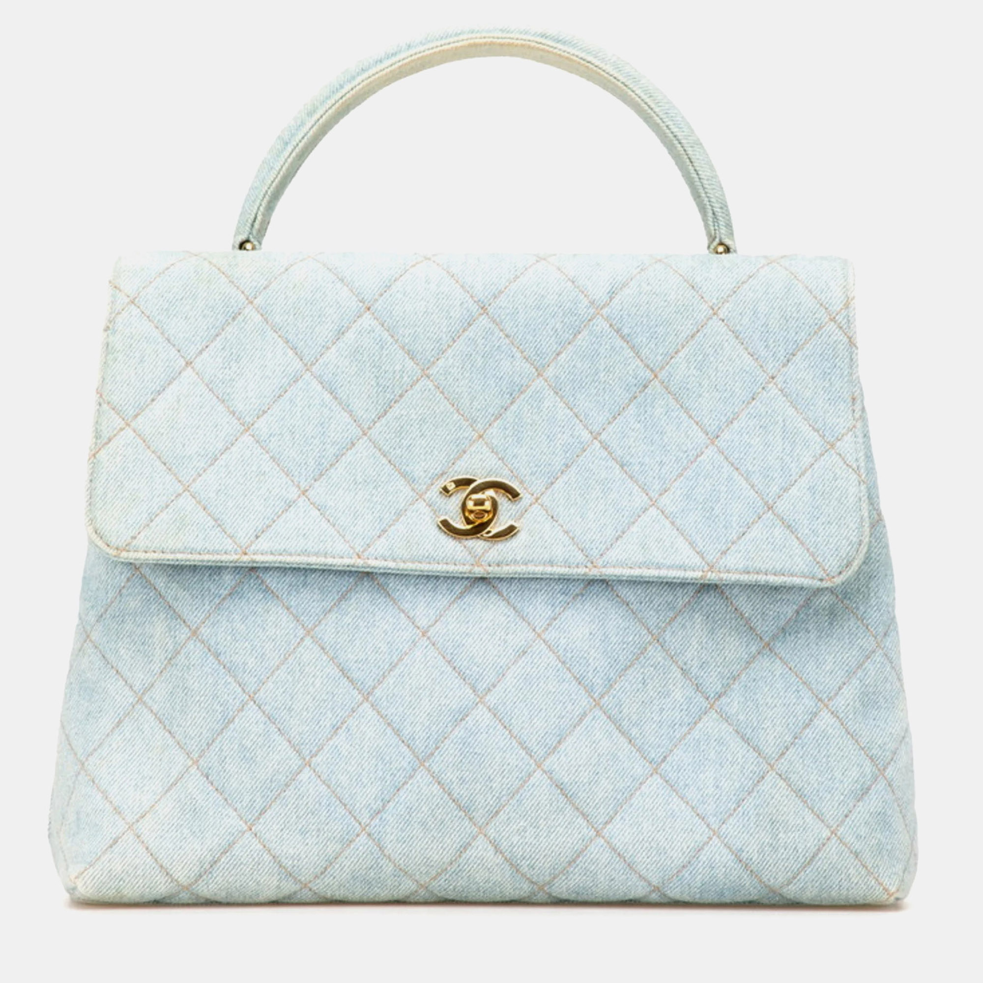 

Chanel Coco Mark Quilted Handbag With Top Handles Light Blue Denim