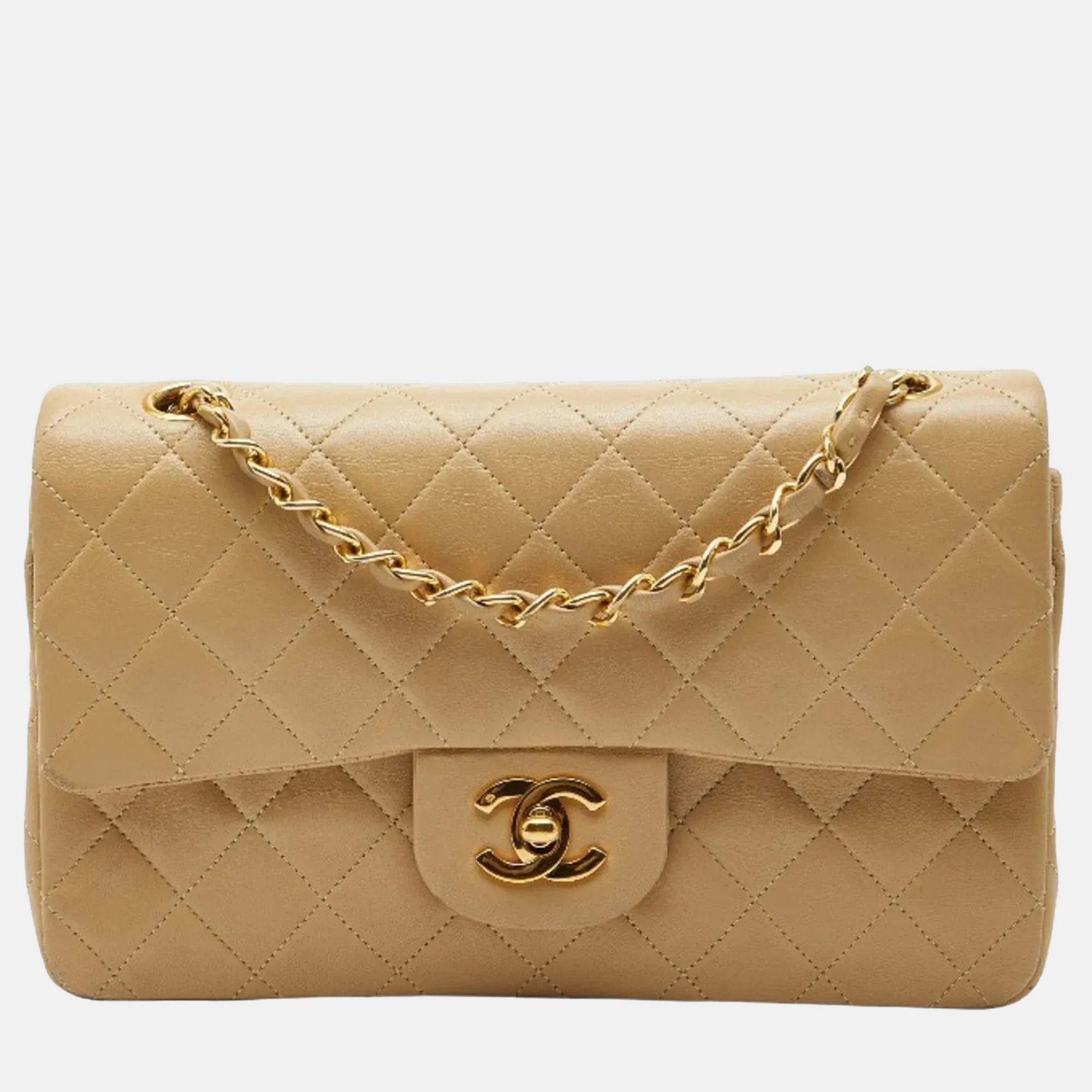 

Chanel Coco Mark Matelasse 23 Double Flap Chain Shoulder Bag In Beige Lambskin