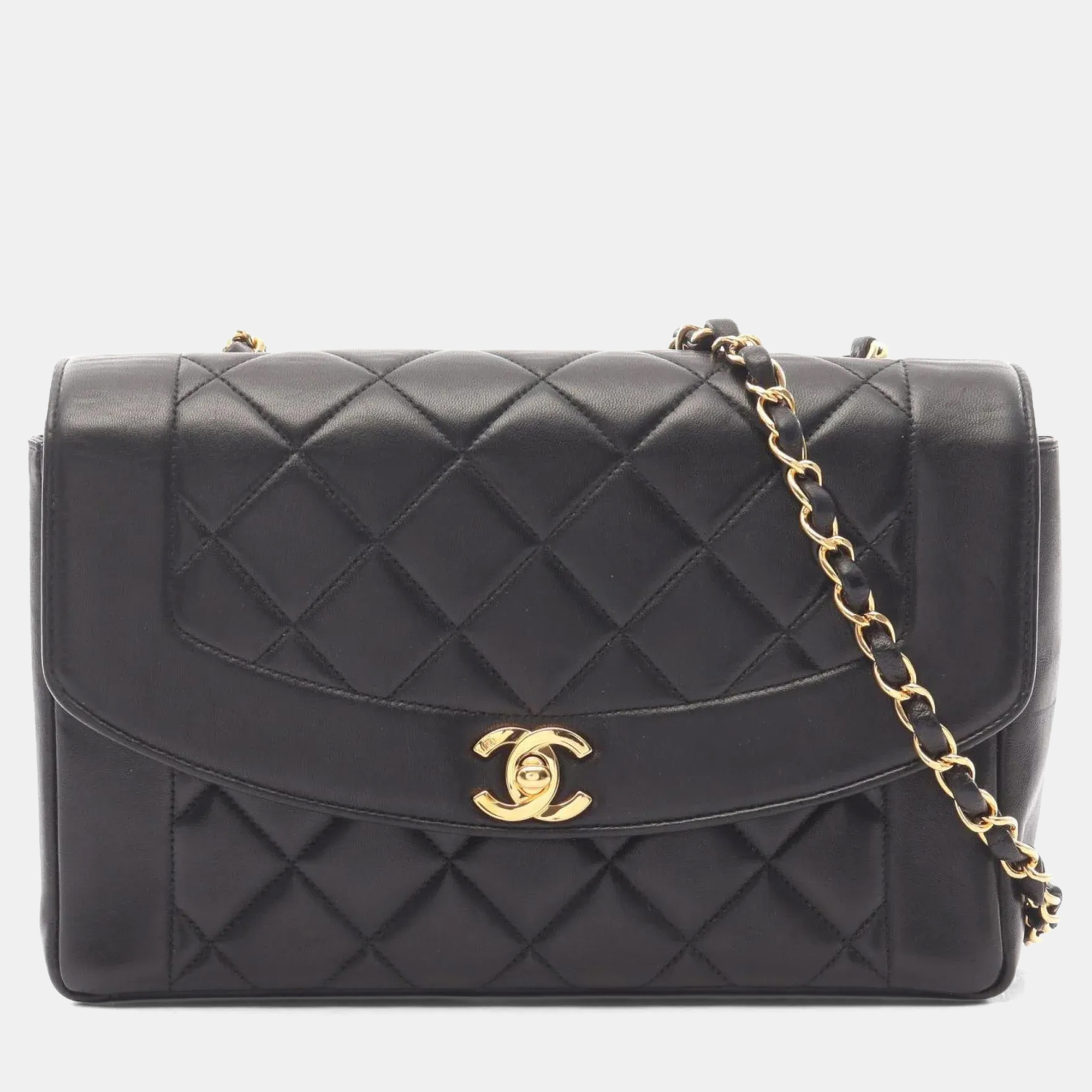 

Chanel Matelasse Diana Flap Shoulder Bag In Lambskin Leather Black