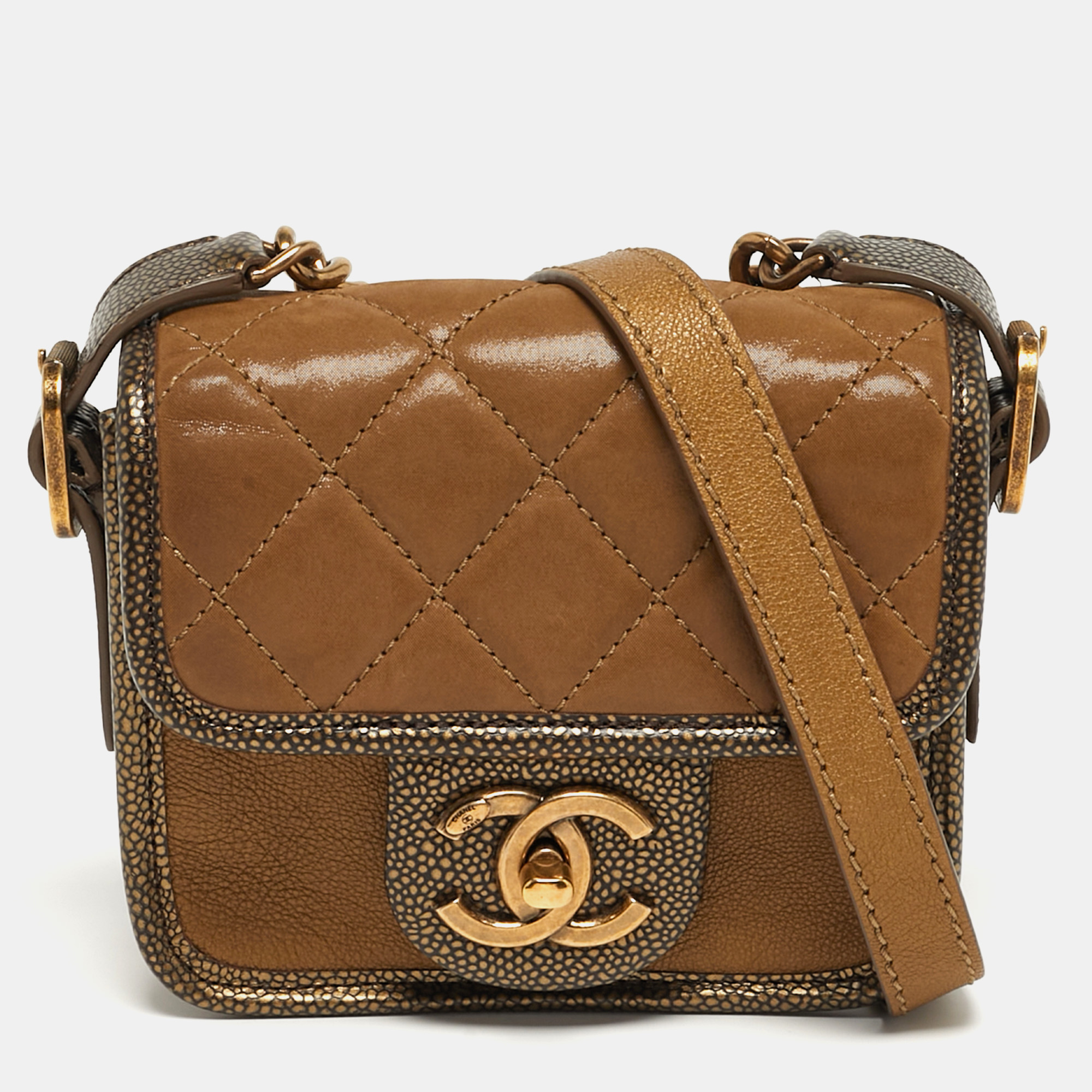 

Chanel Paris-Bombay Back to School Mini Olive/Metallic Quilted Irediscent and Caviar Leather Crossbody Bag, Green