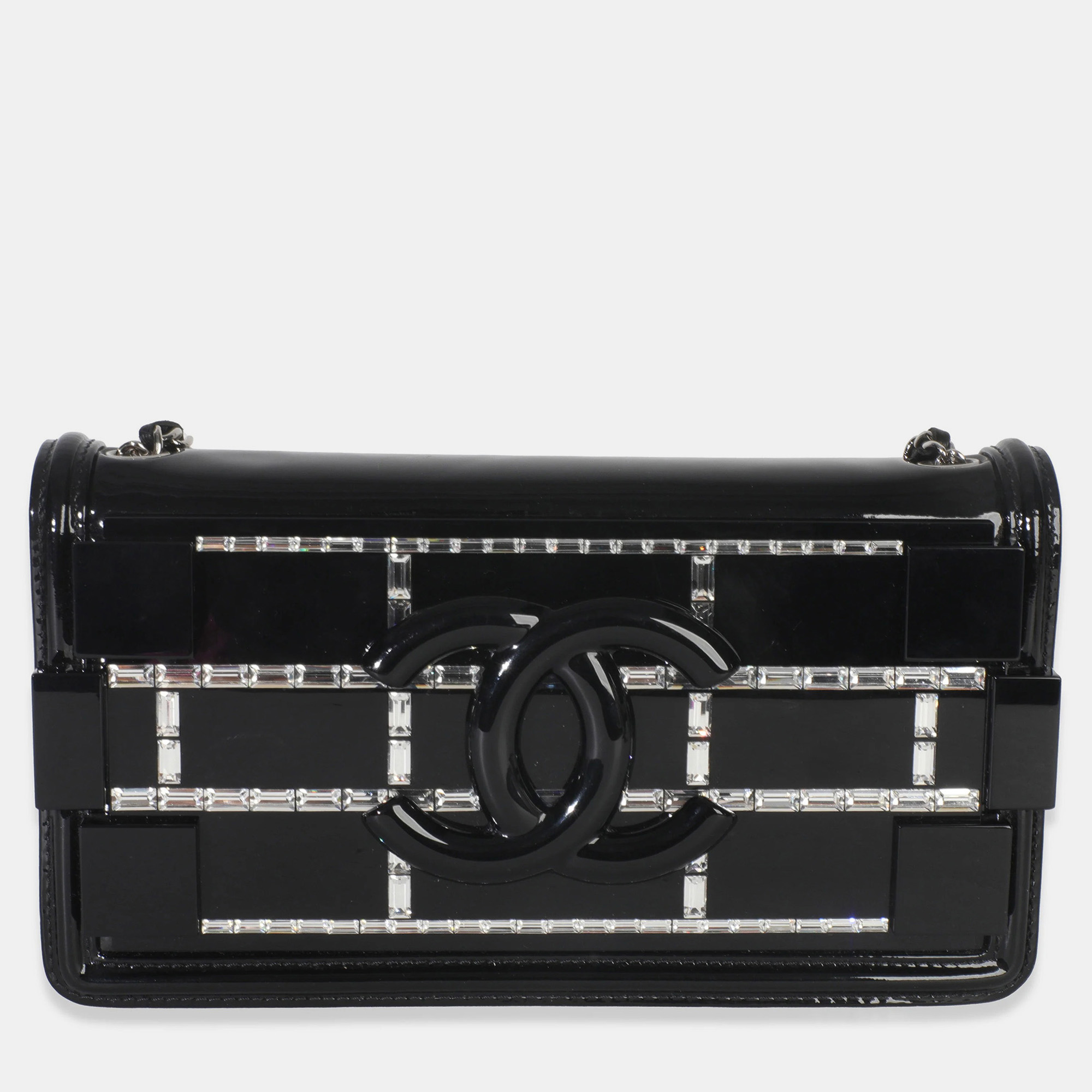 

Chanel Black Plexiglass Patent Crystal Lego Brick Flap Bag