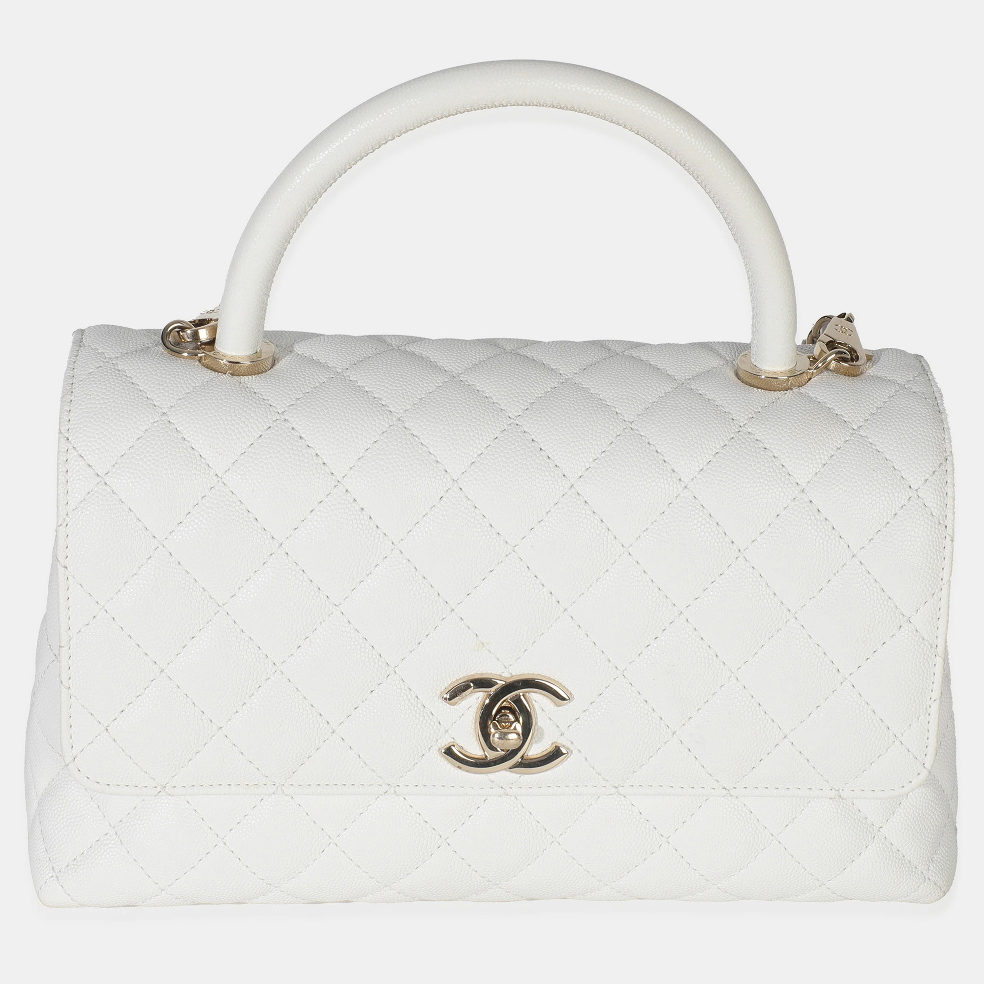

Chanel White Quilted Caviar Medium Coco Top Handle Bag