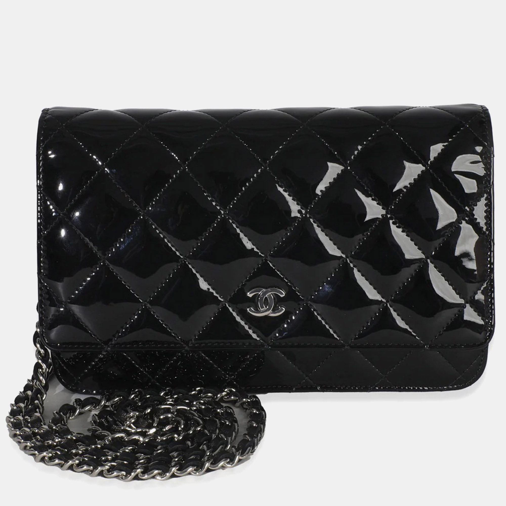 

Chanel Black Quilted Patent Classic Wallet On Chain