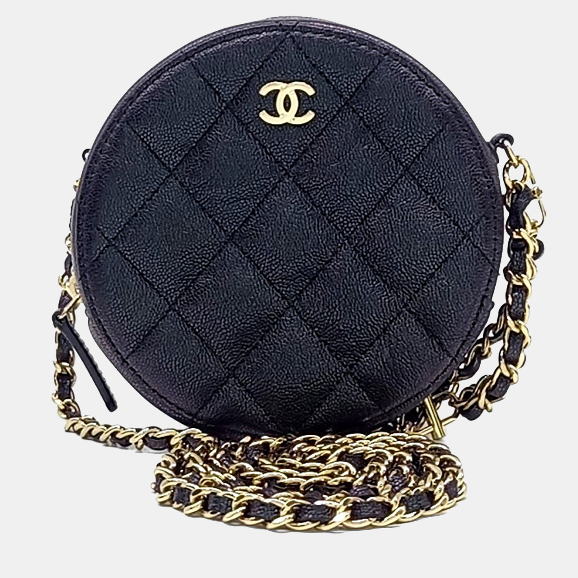 

Chanel Black Leather Caviar Round Mini Crossbody Bag