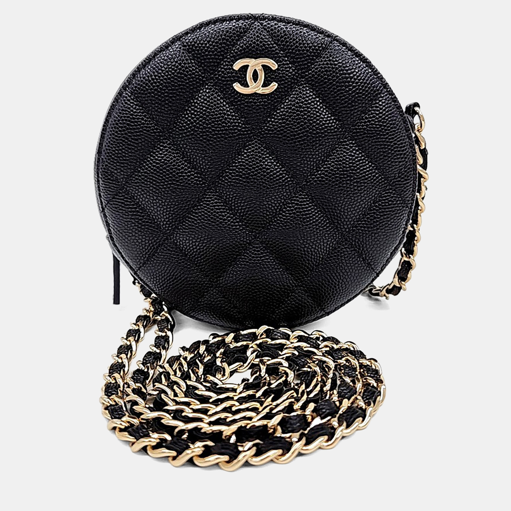 

Chanel Black Leather Caviar Round Mini Crossbody Bag