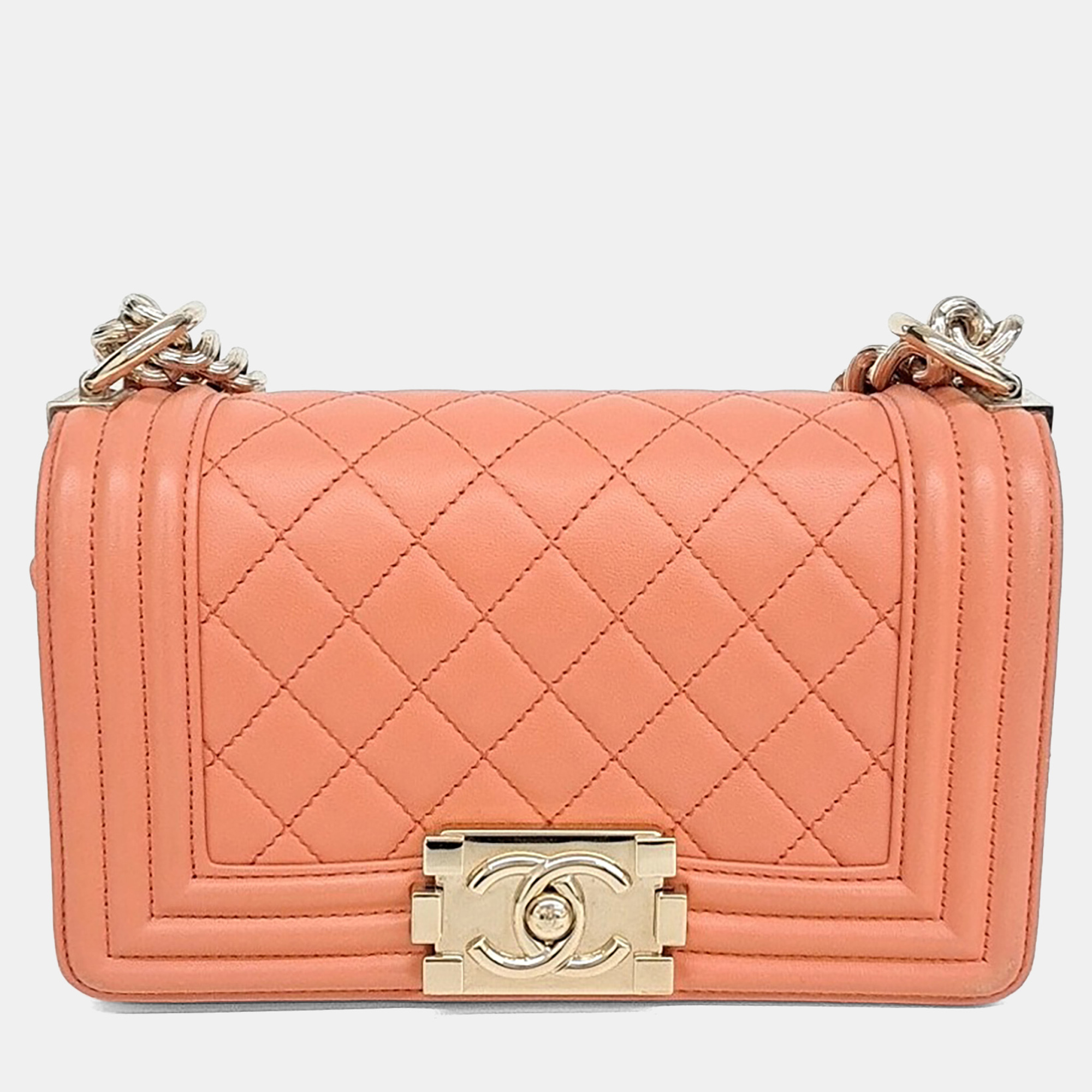 

Chanel Orange Leather Boy Bag Small