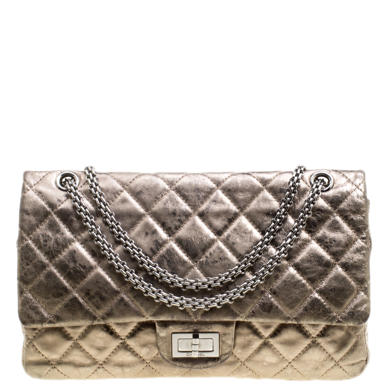 Pre Owned Chanel Silver Quilted Leather Reissue 2.55 Classic 227 Flap Bag