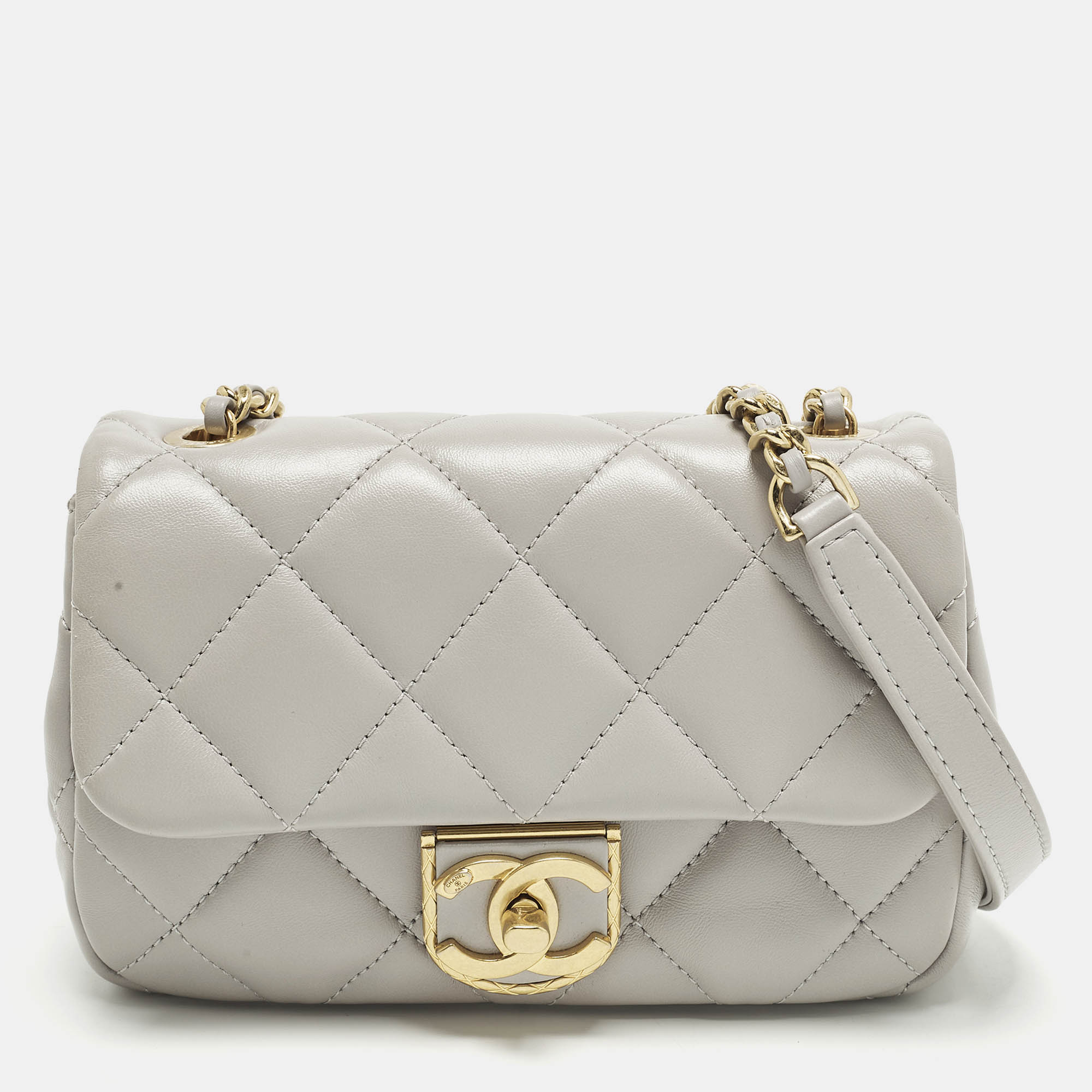 

Chanel Mini Grey Quilted Leather Flap Bag