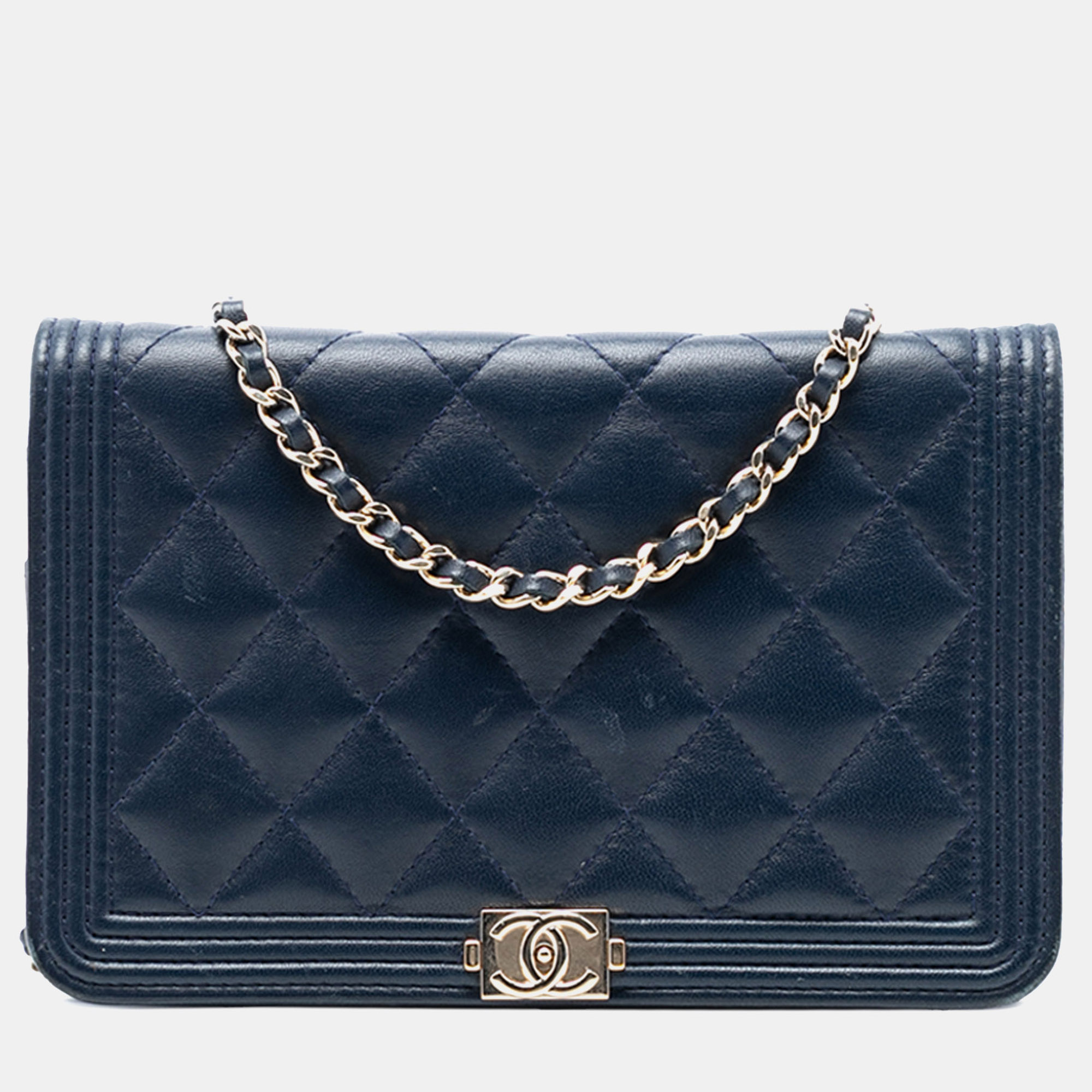 

Chanel Blue Quilted Lambskin Boy Wallet On Chain