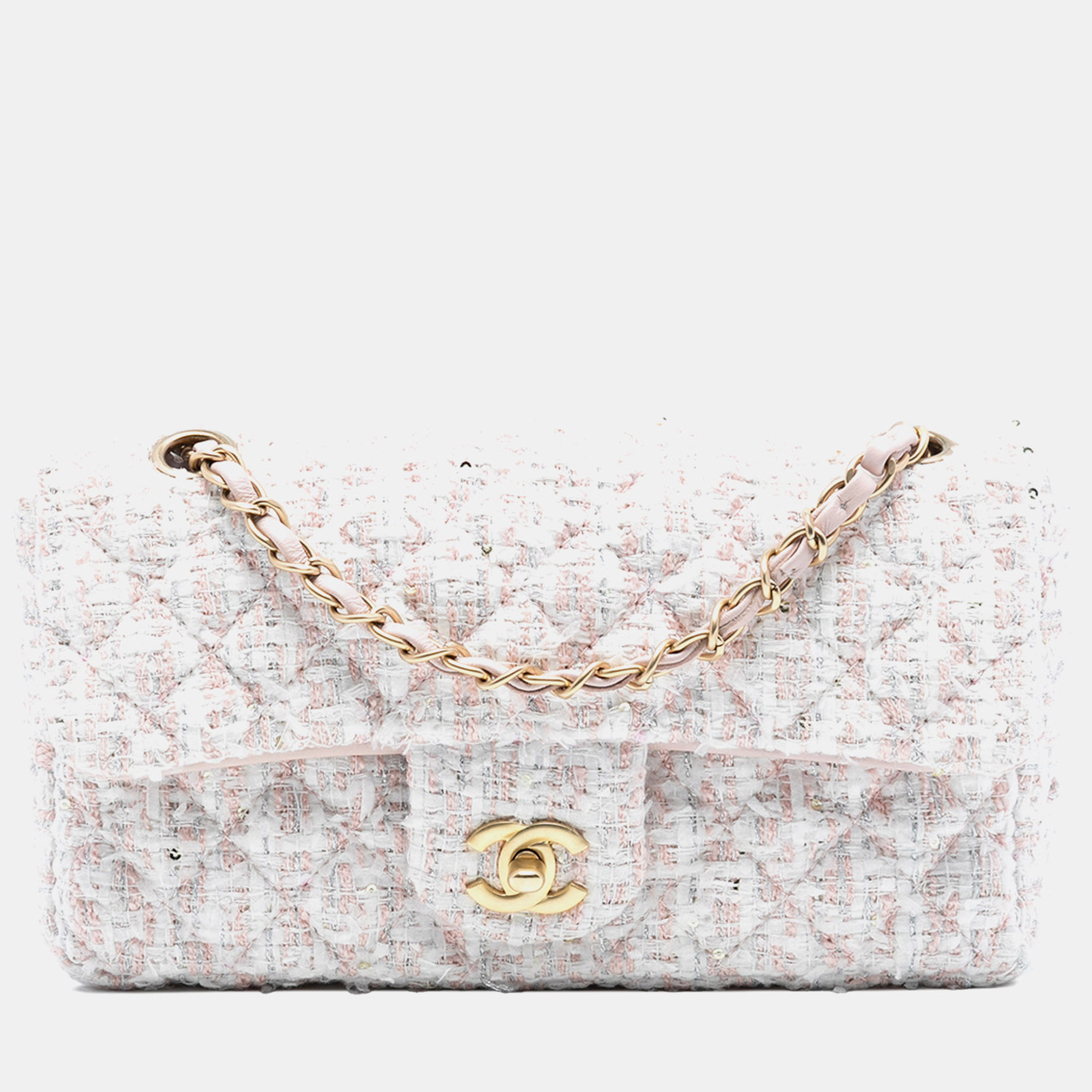 

Chanel Pink Medium Classic Tweed Single Flap