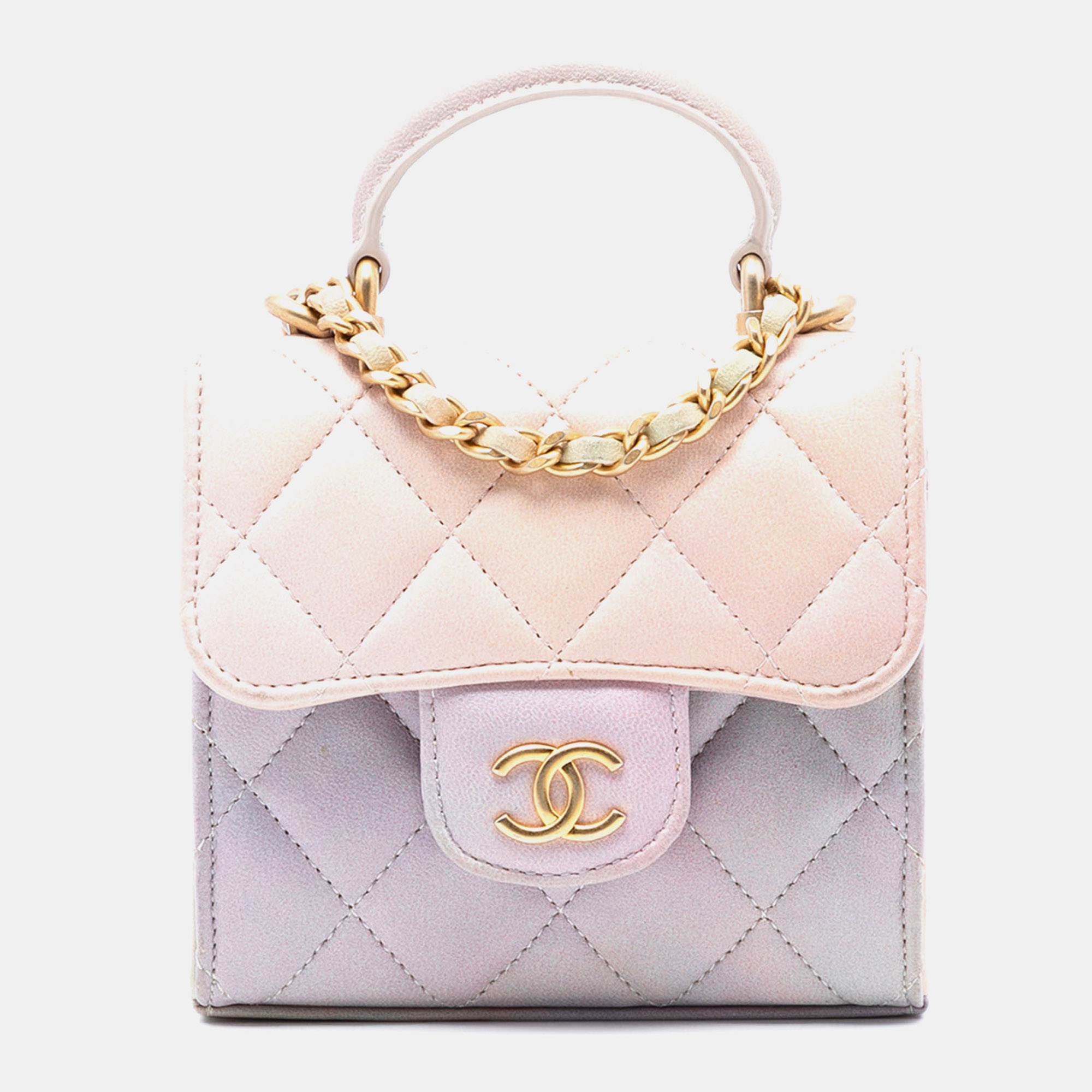 

Chanel Pink CC Quilted Lambskin Ombre Top Handle Flap Clutch With Chain