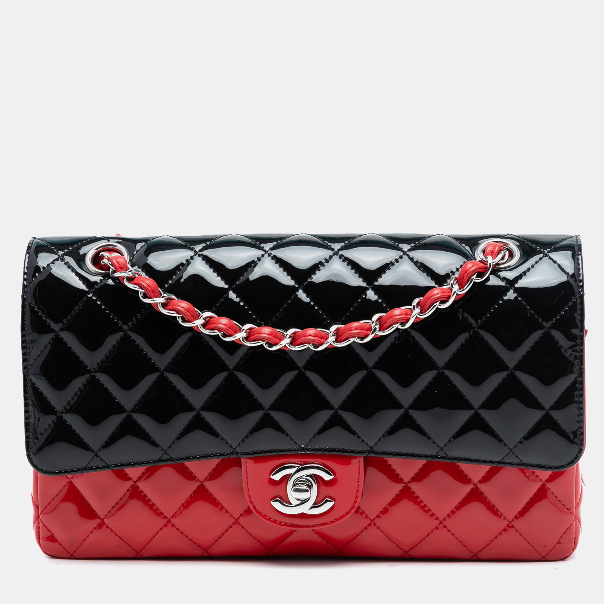 

Chanel Black Red Medium Classic Bicolor Patent Double Flap