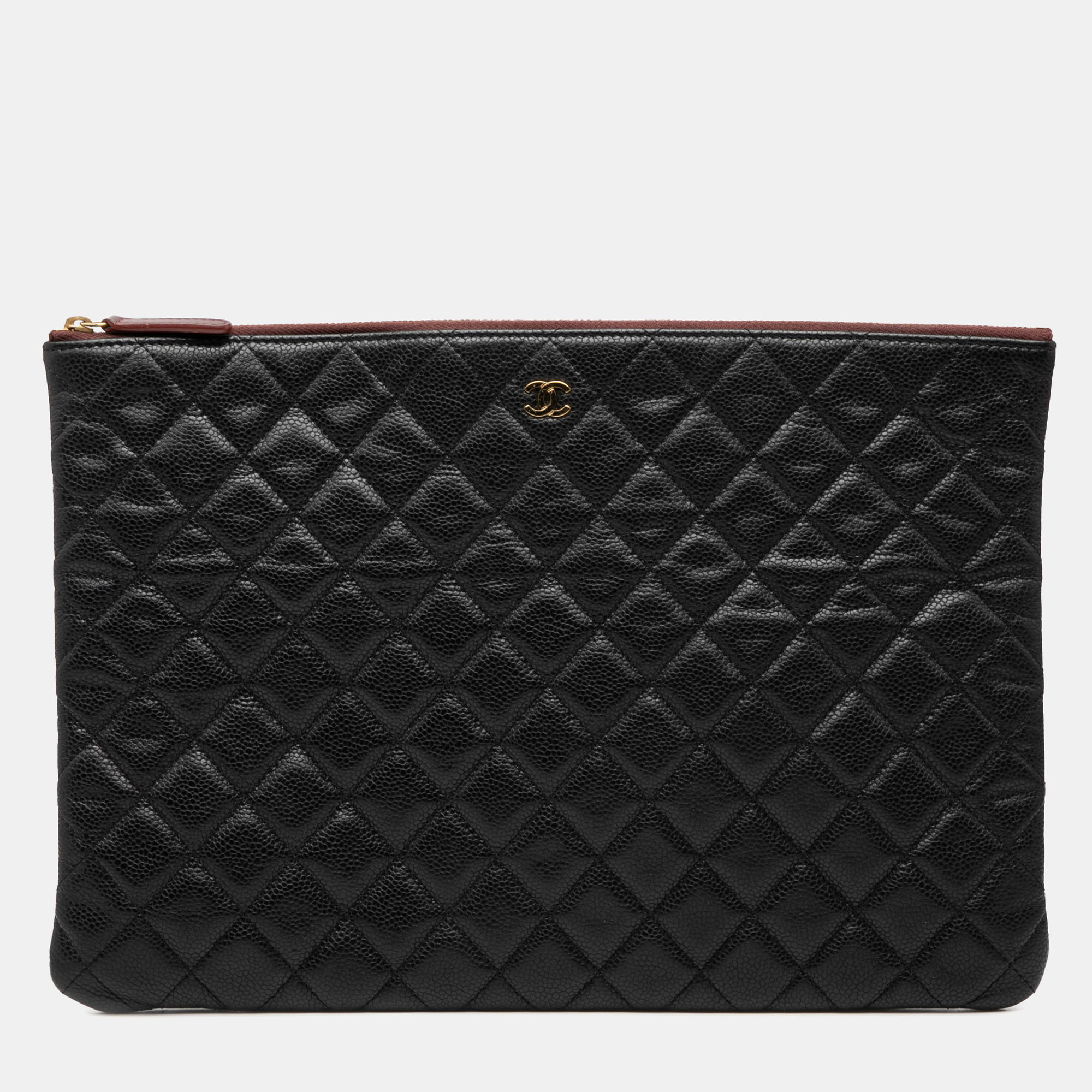 

Chanel Black Large Quilted Caviar O Case Clutch