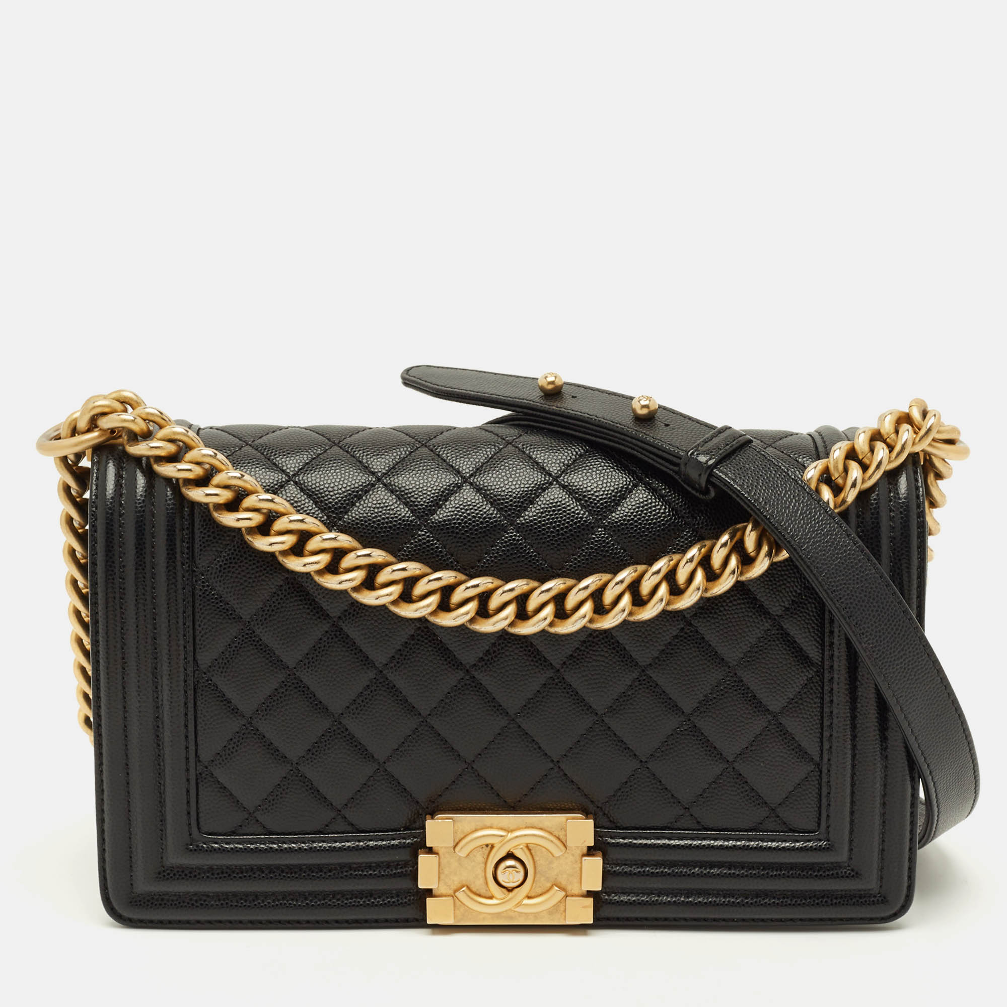 

Chanel Boy  Black Quilted Caviar Leather Flap Bag