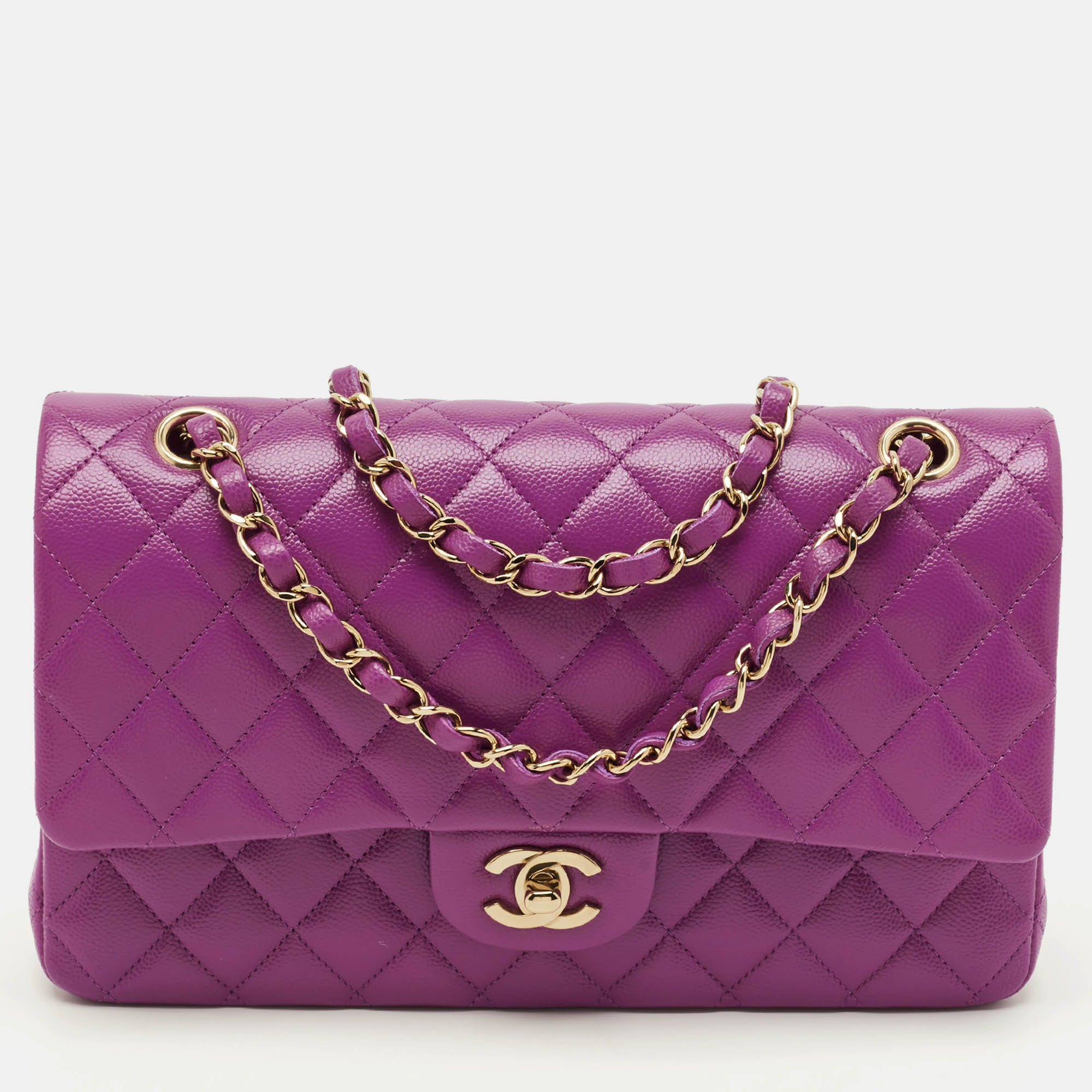 

Chanel Classic Double Flap  Purple Quilted Caviar Leather Shoulder Bag