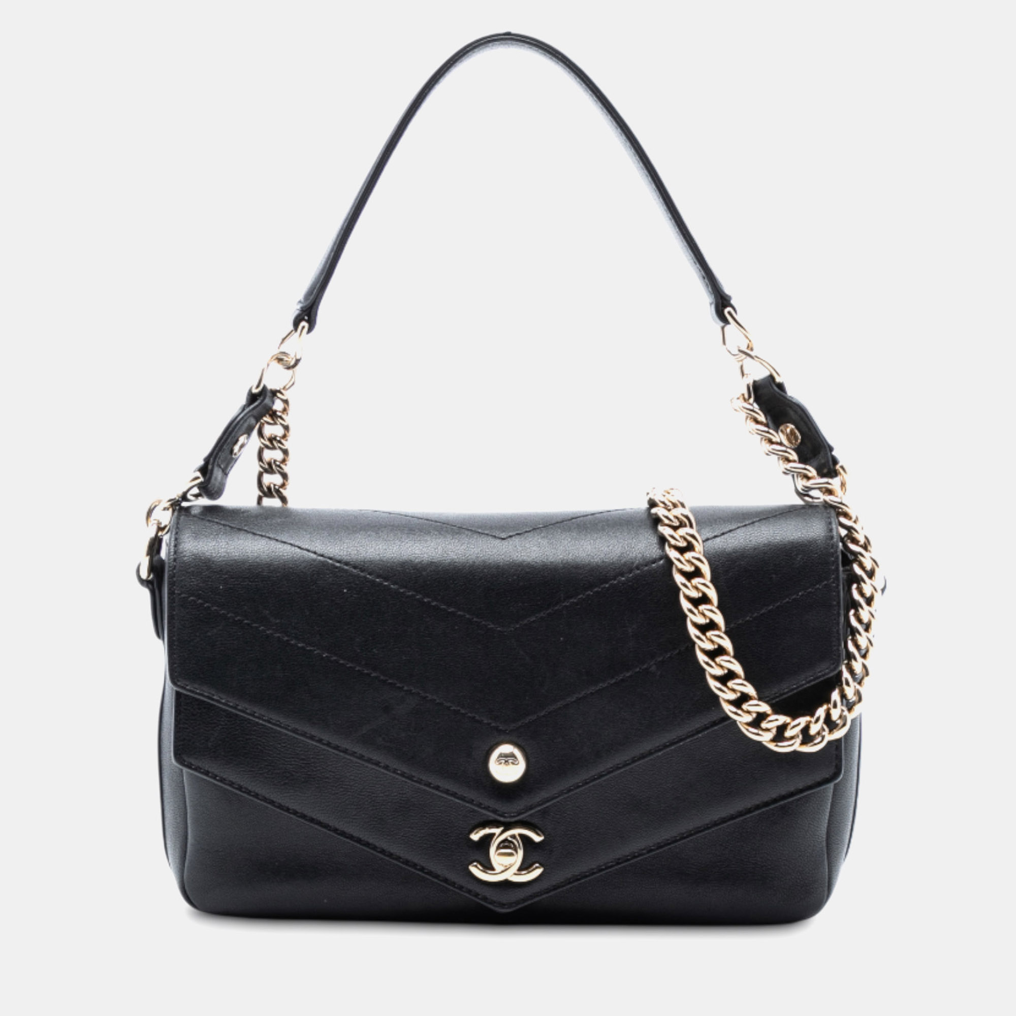 

Chanel Black Mini Quilted Sheepskin Double Chevron Flap
