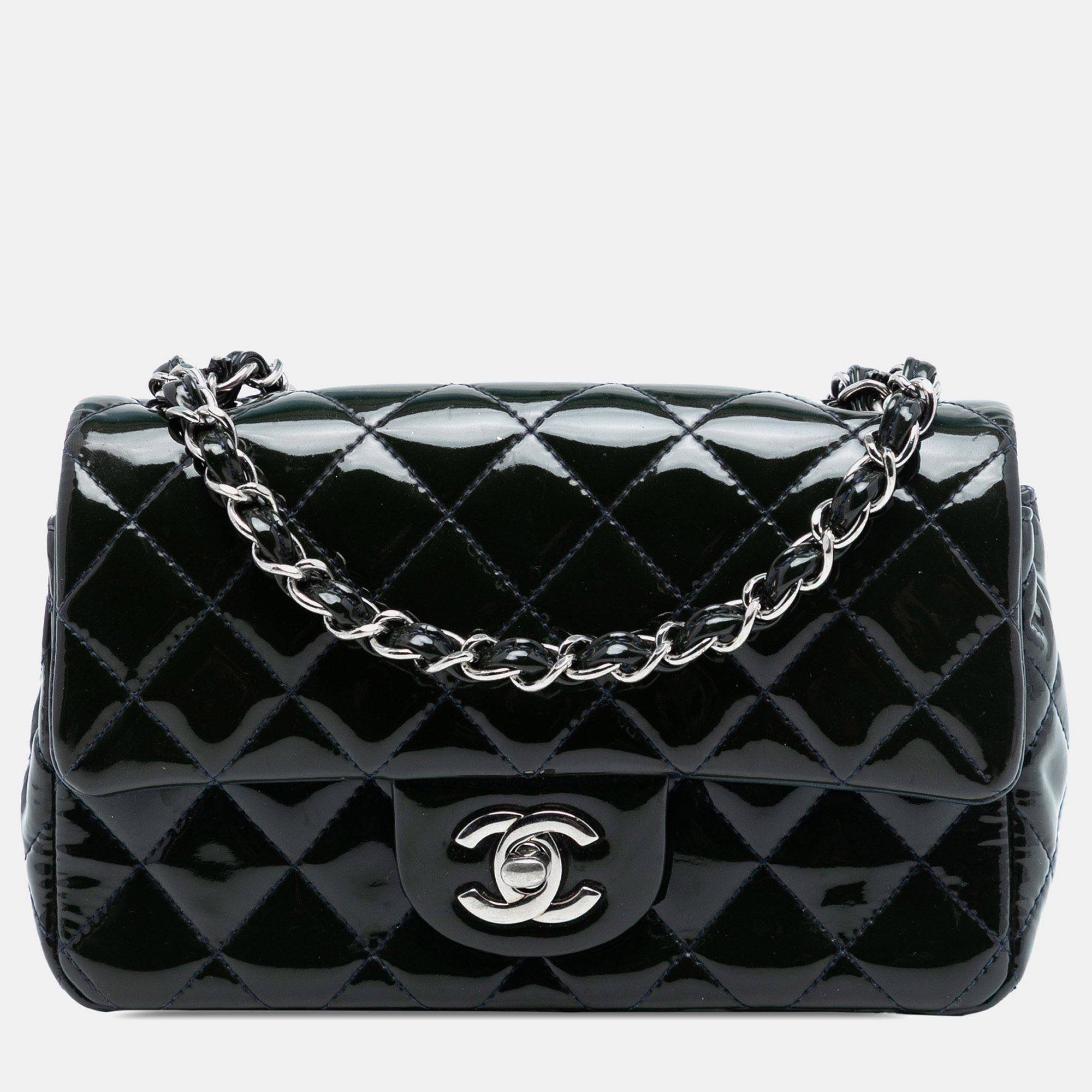 

Chanel Black Mini Rectangular Classic Patent Single Flap