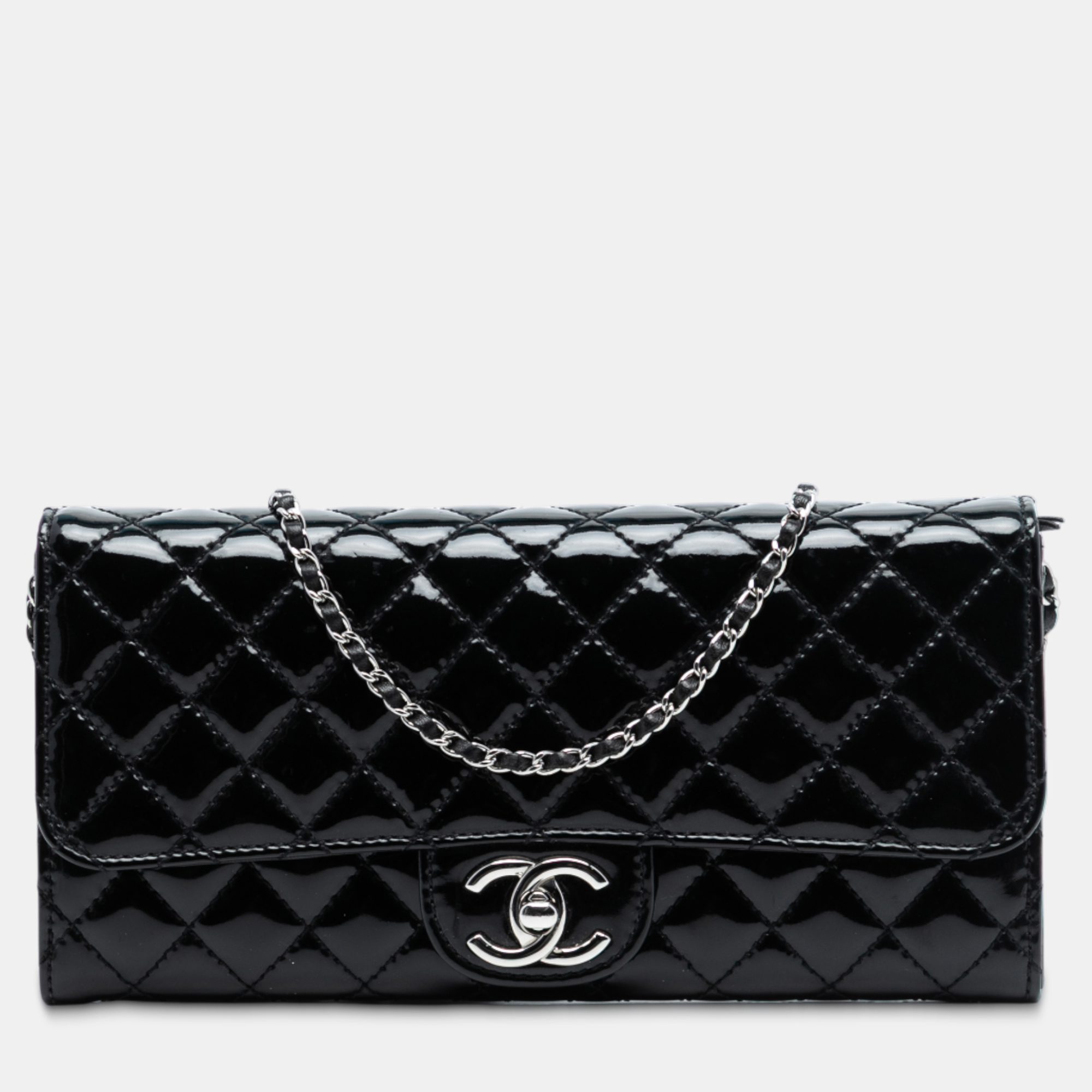 

Chanel Black CC Quilted Patent East West Wallet On Chain