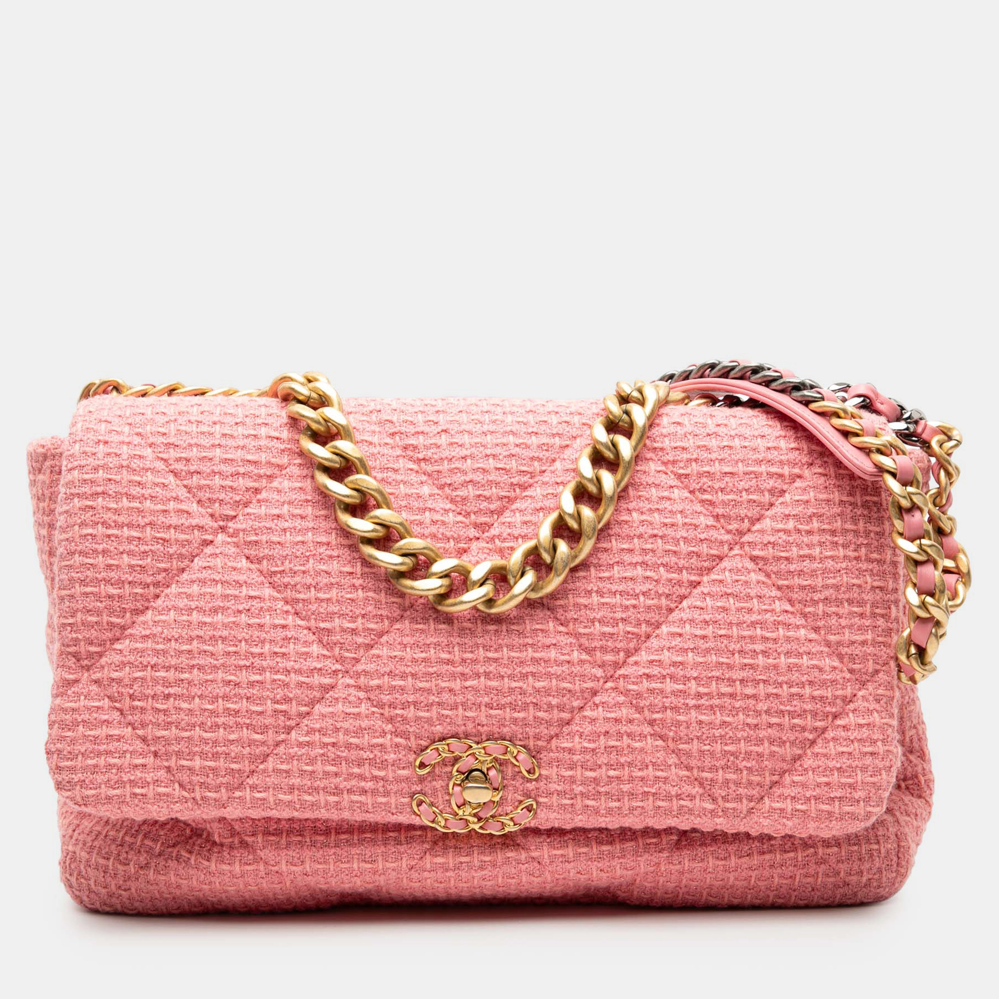 

Chanel Pink Maxi Tweed 19 Flap