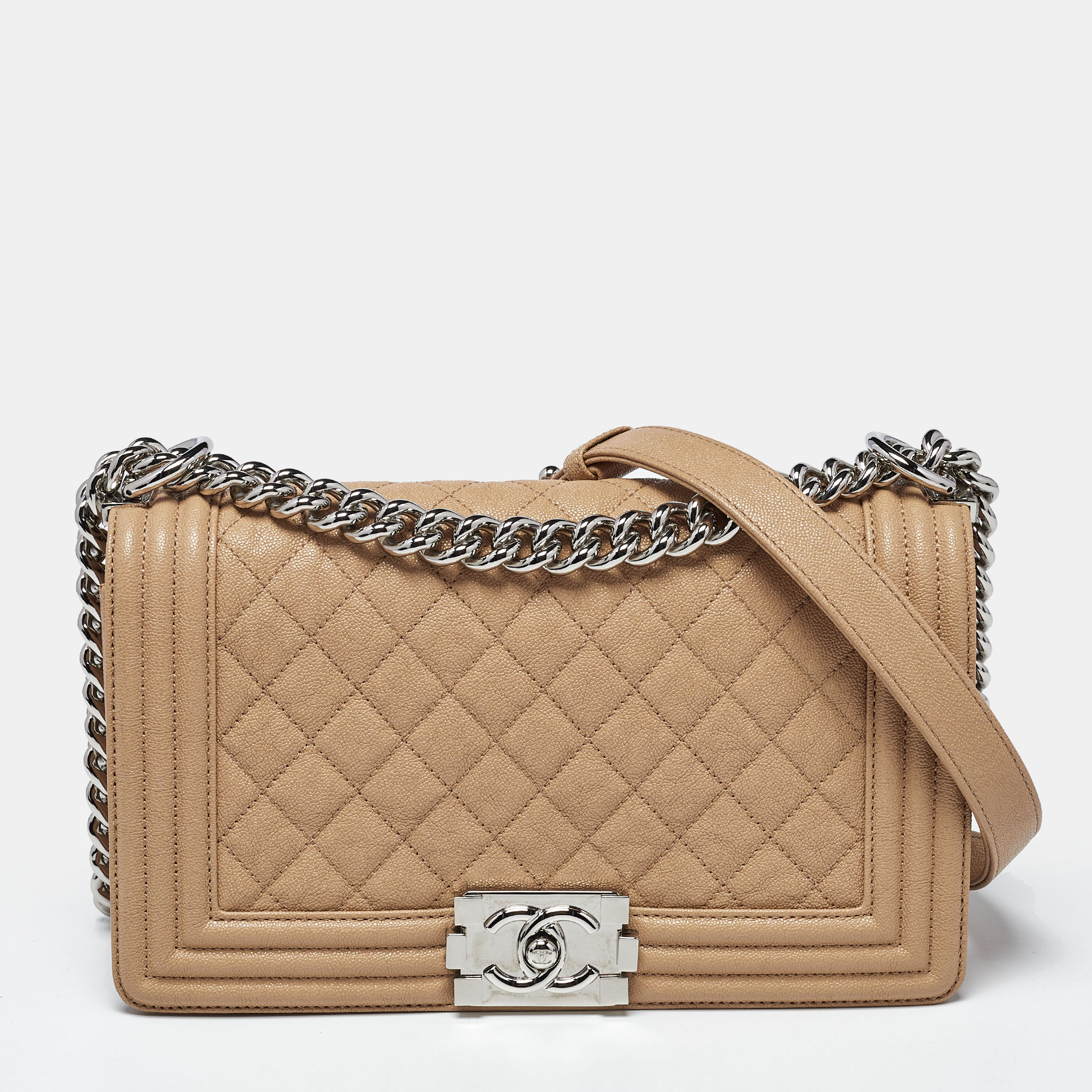 

Chanel Boy  Beige Quilted Caviar Leather Flap Bag
