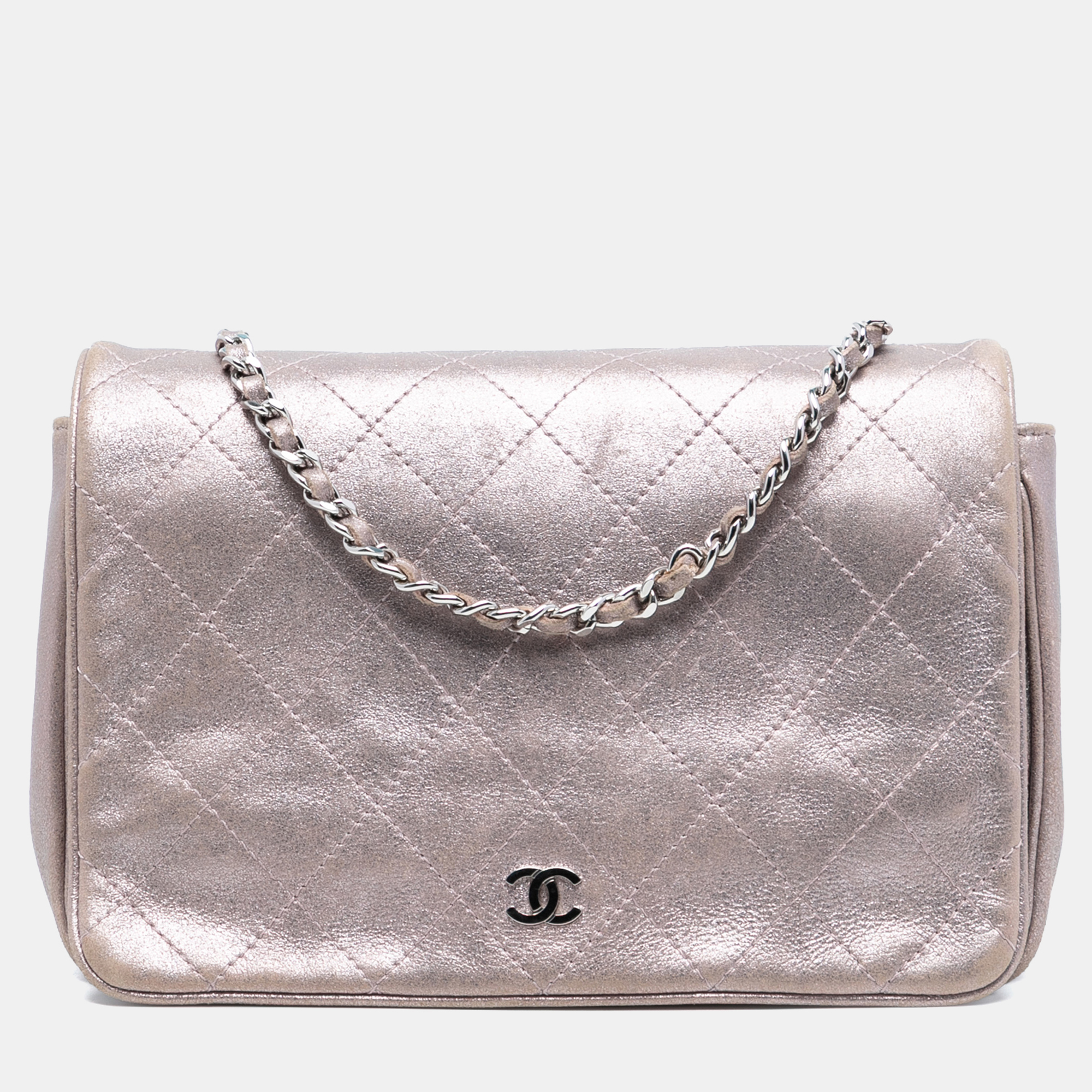 

Chanel Pink CC Quilted Metallic Lambskin Wallet On Chain