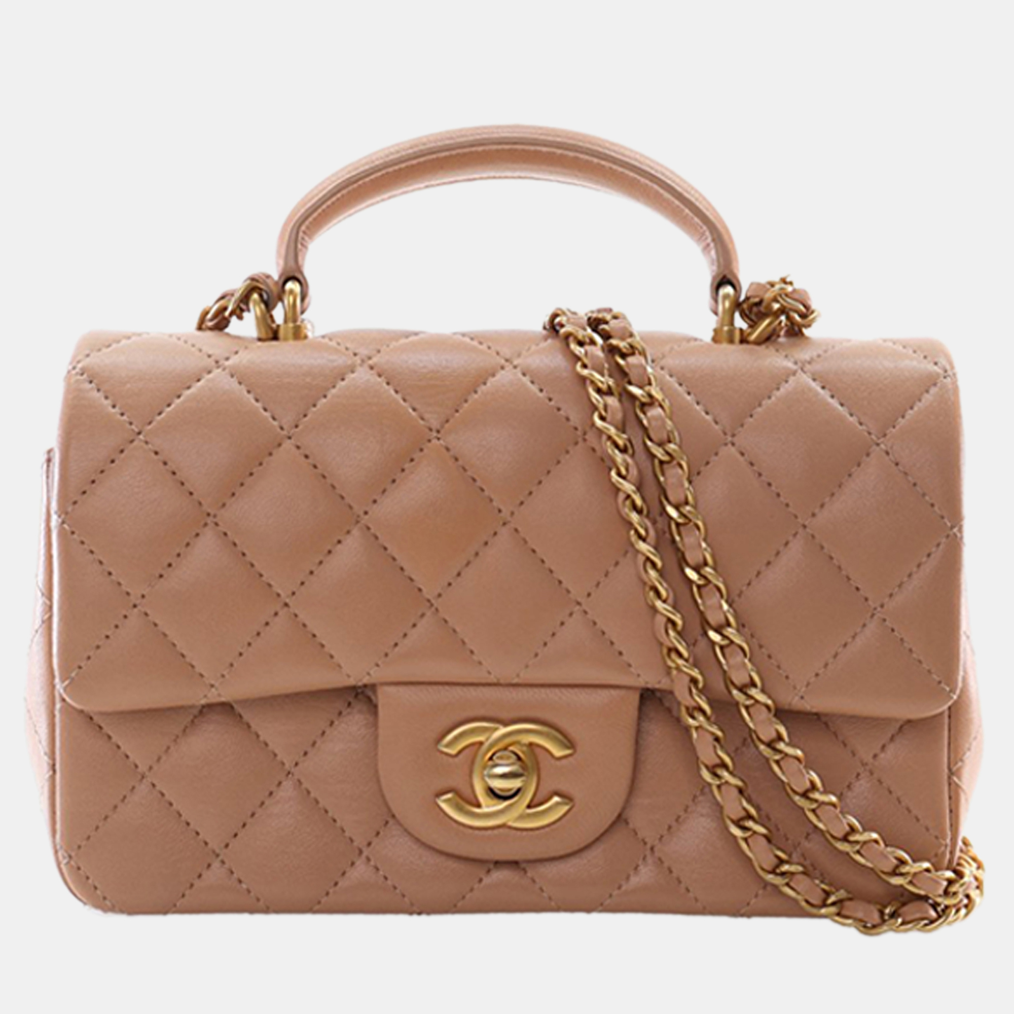 

Chanel Brown Mini Rectangular Classic Lambskin Top Handle Flap