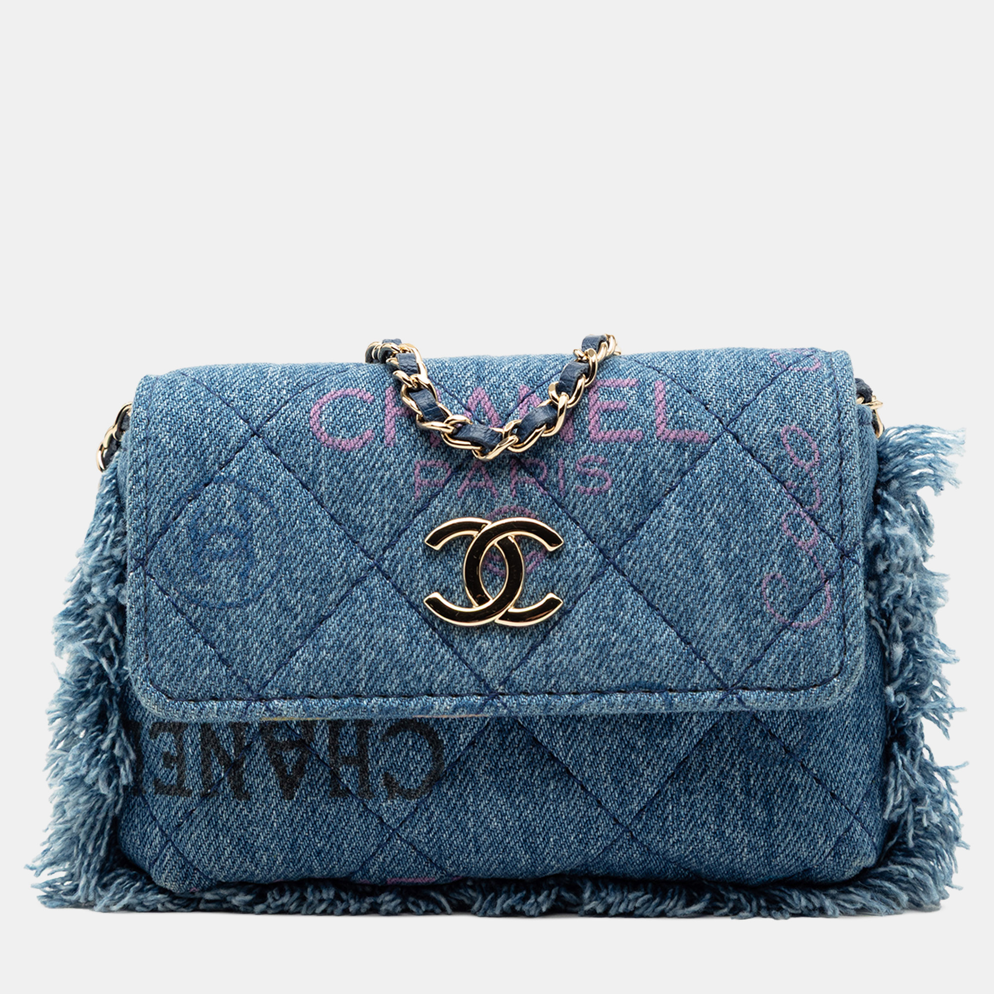 

Chanel Blue Fringe Denim Mood Clutch with Chain