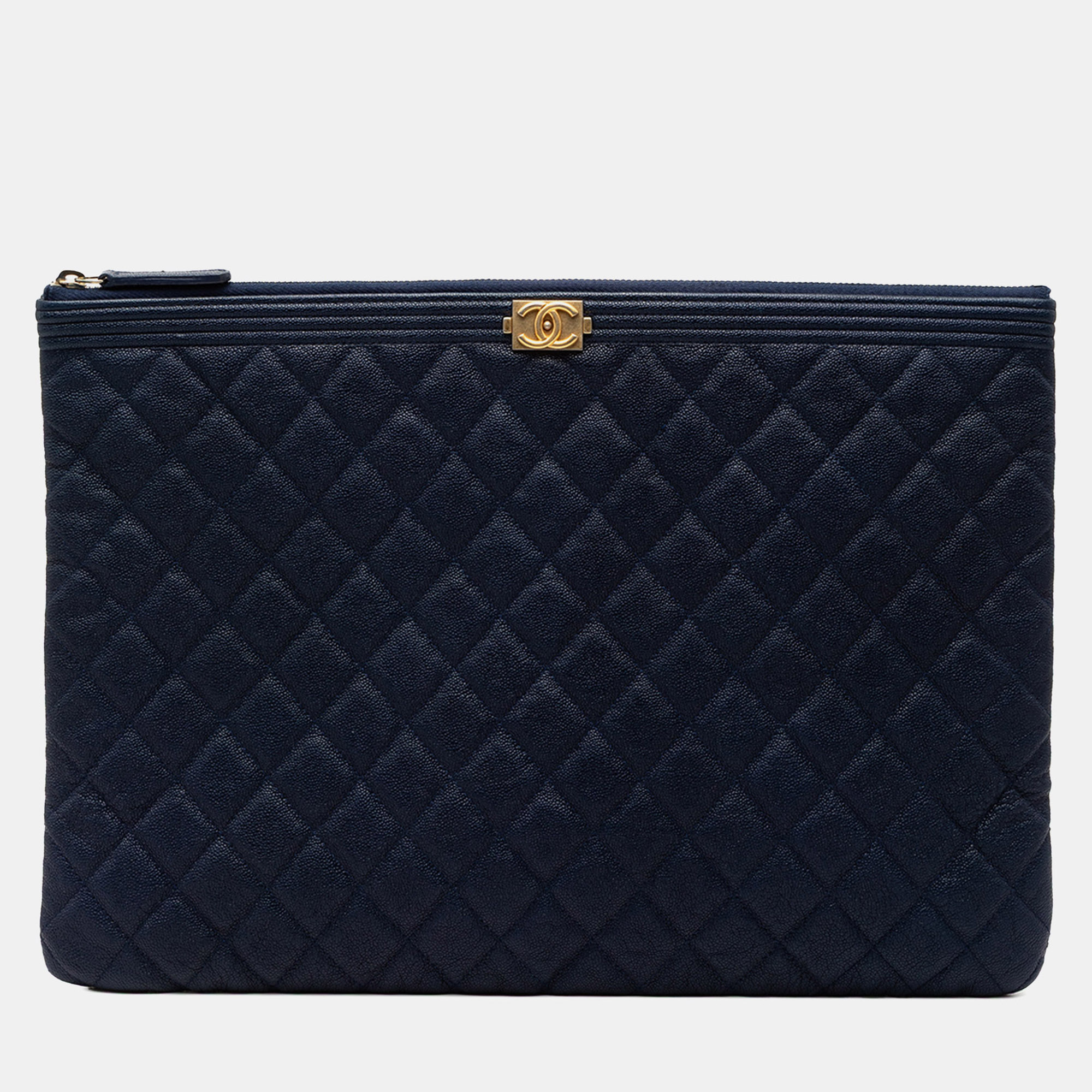 

Chanel Blue Large Quilted Caviar Boy O Case Clutch