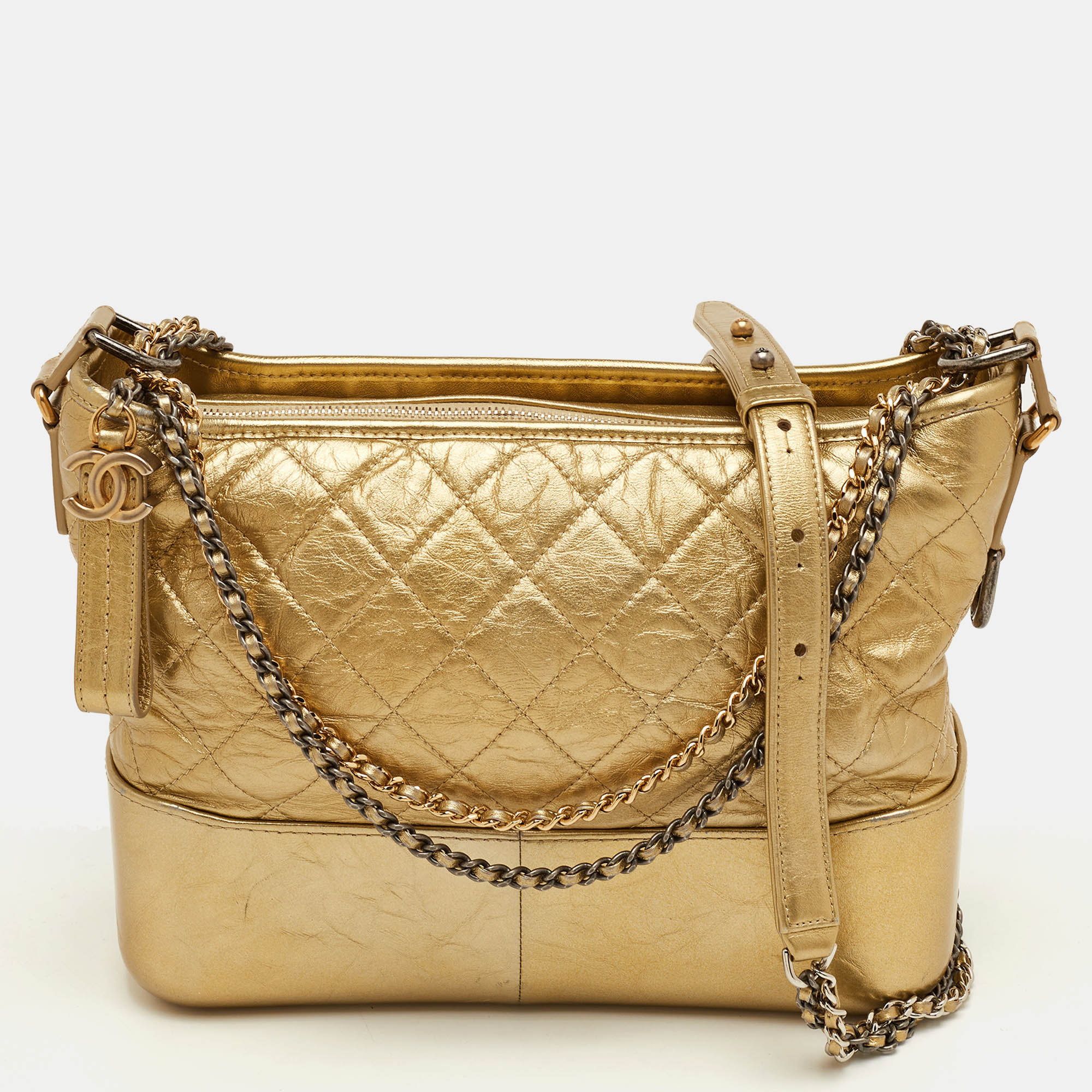 

Chanel Gabrielle Large Metallic Gold Quilted Leather Shoulder Bag