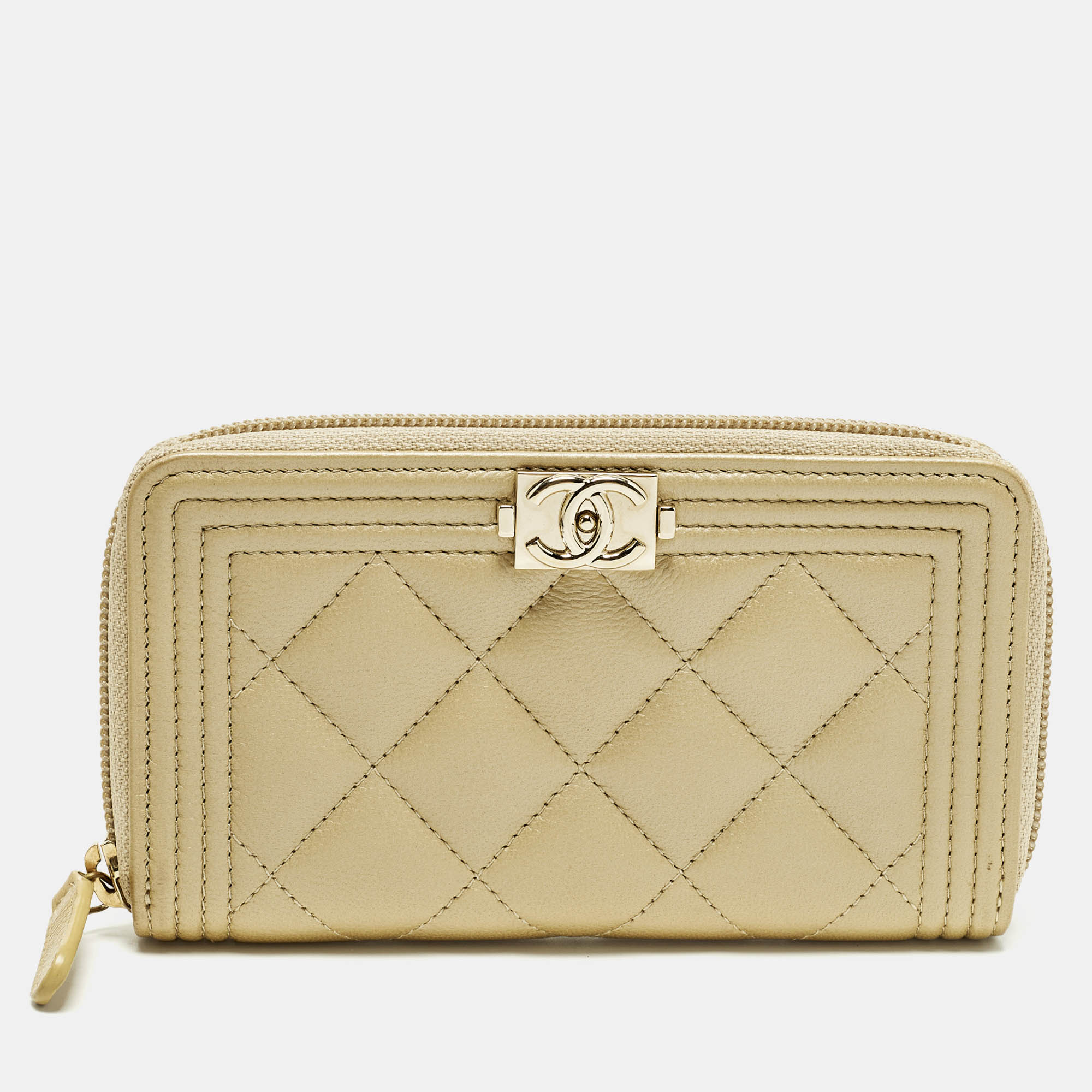 

Chanel Boy Gold Quilted Leather Zip Coin Purse