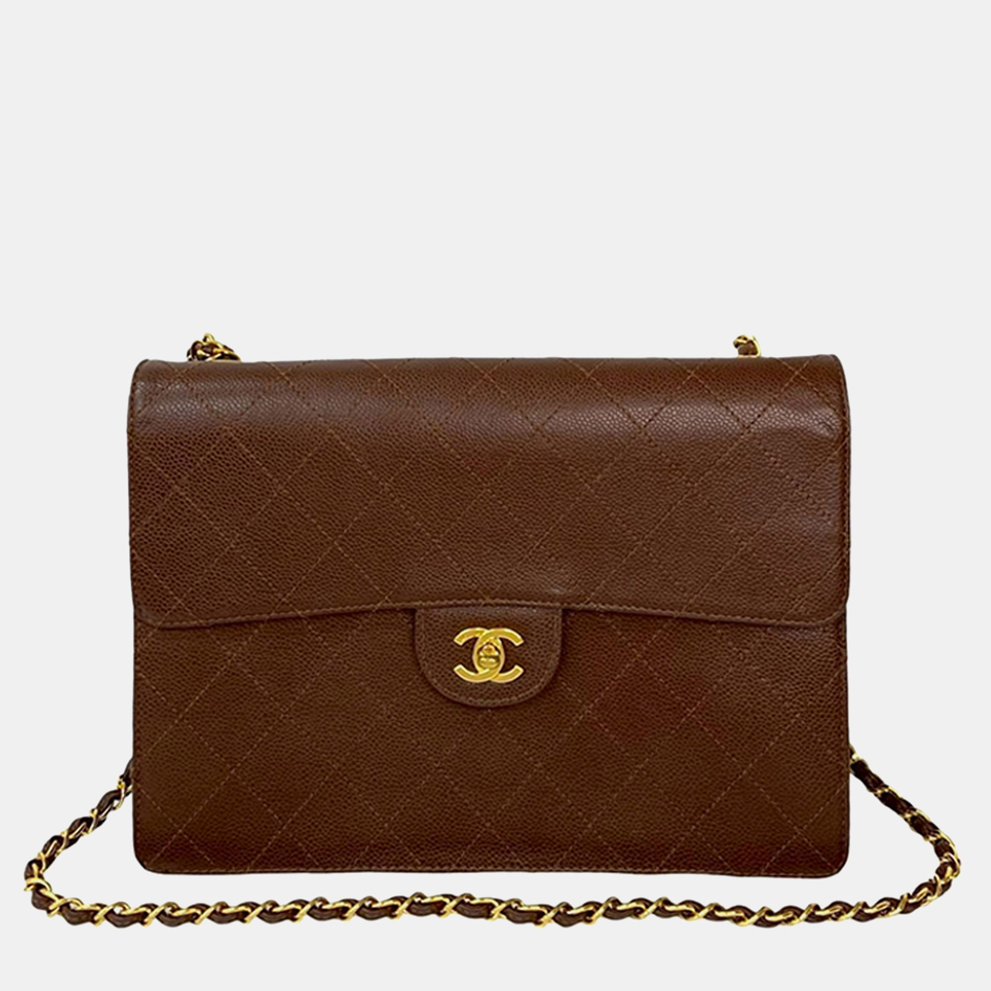 

Chanel Brown CC Jumbo Stitched Caviar Single Flap