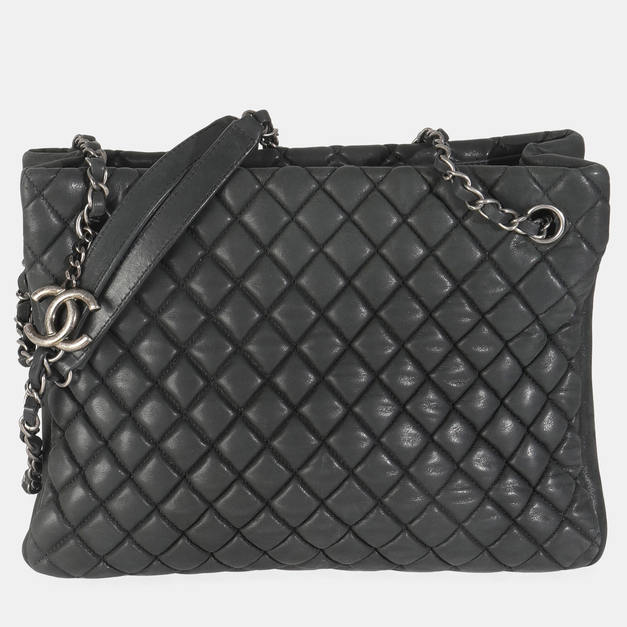 

Chanel Dark Grey Iridescent Calfskin Small New Bubble Quilt Tote