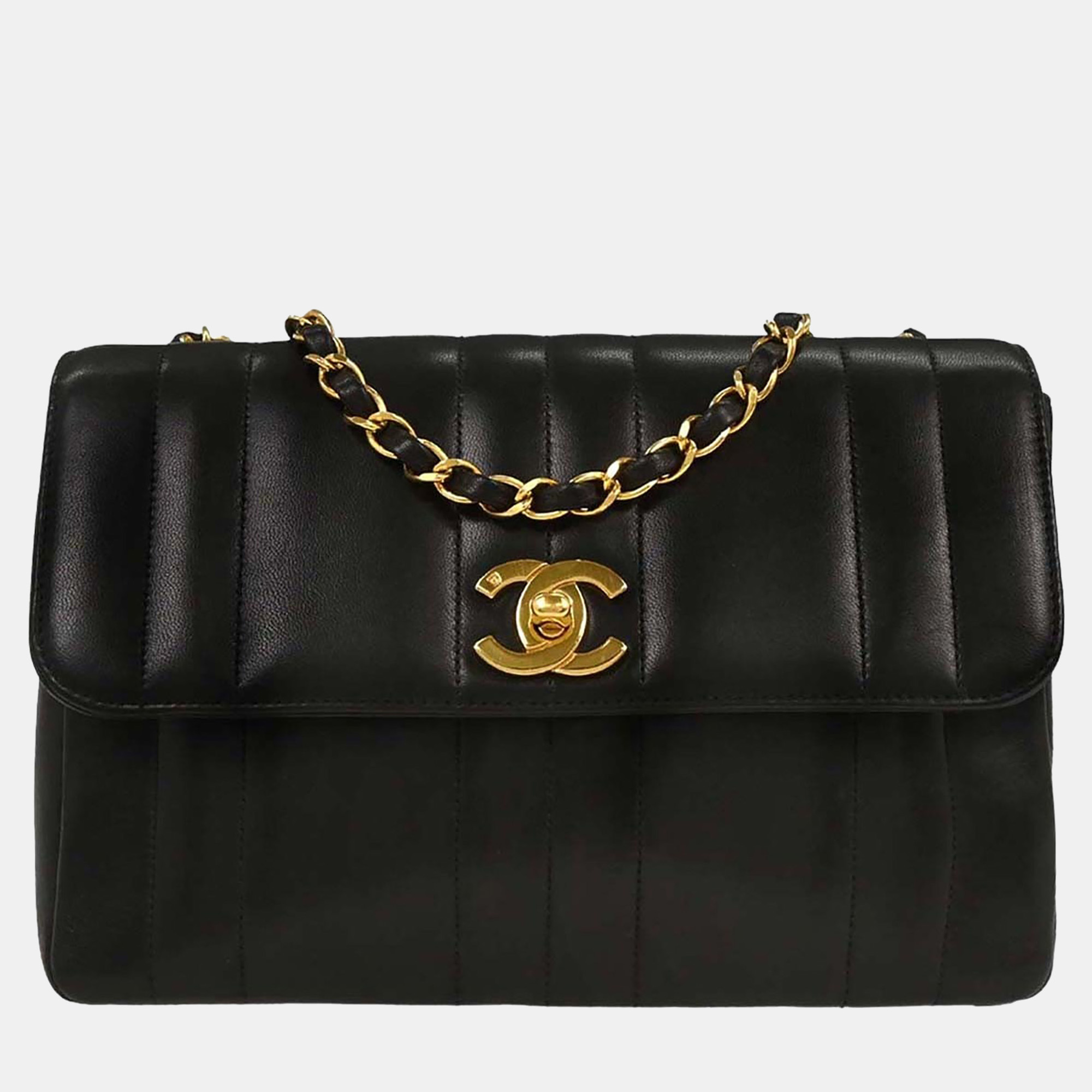 

Chanel Black Lambskin Mademoiselle Straight Flap Shoulder Bag