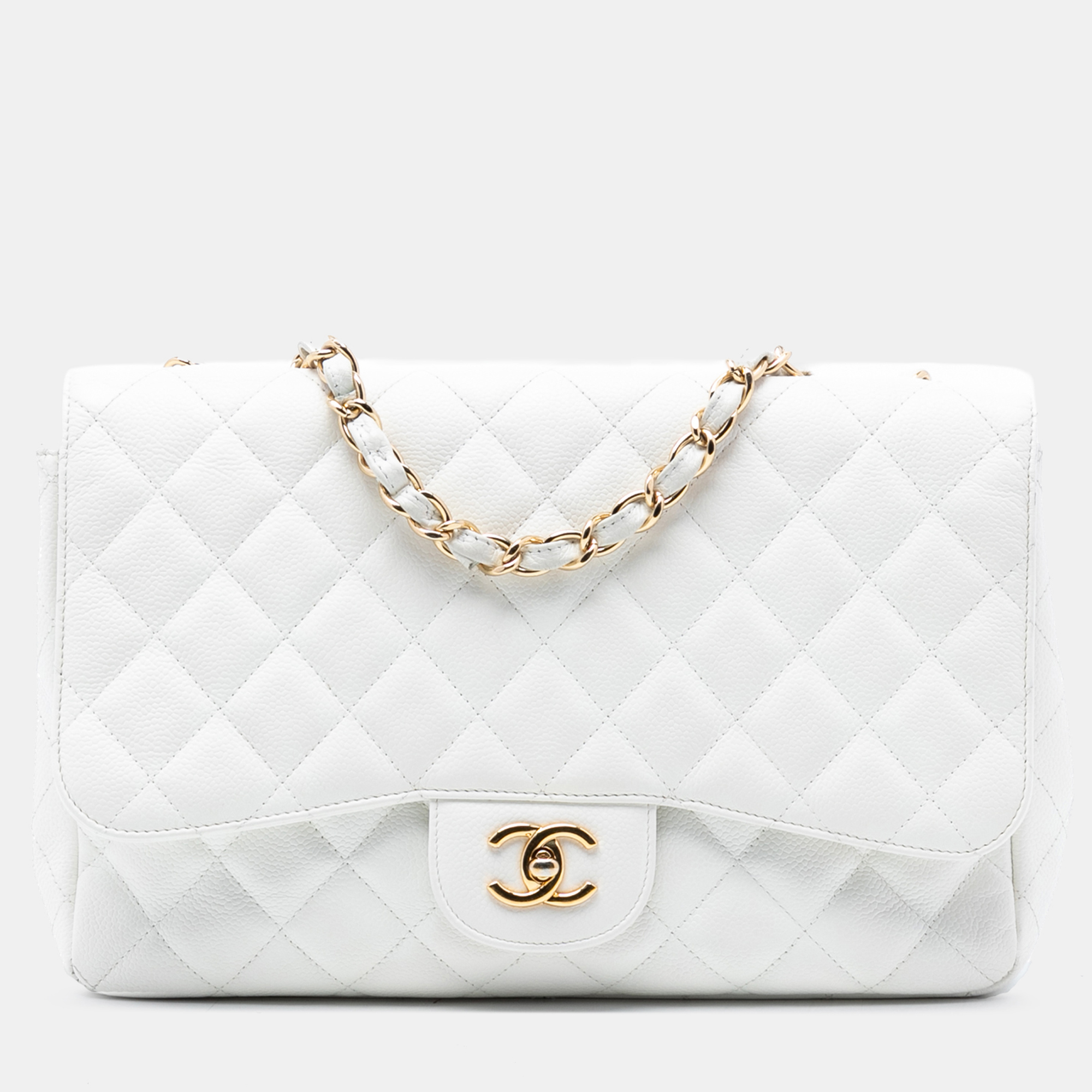 

Chanel White Jumbo Classic Caviar Single Flap