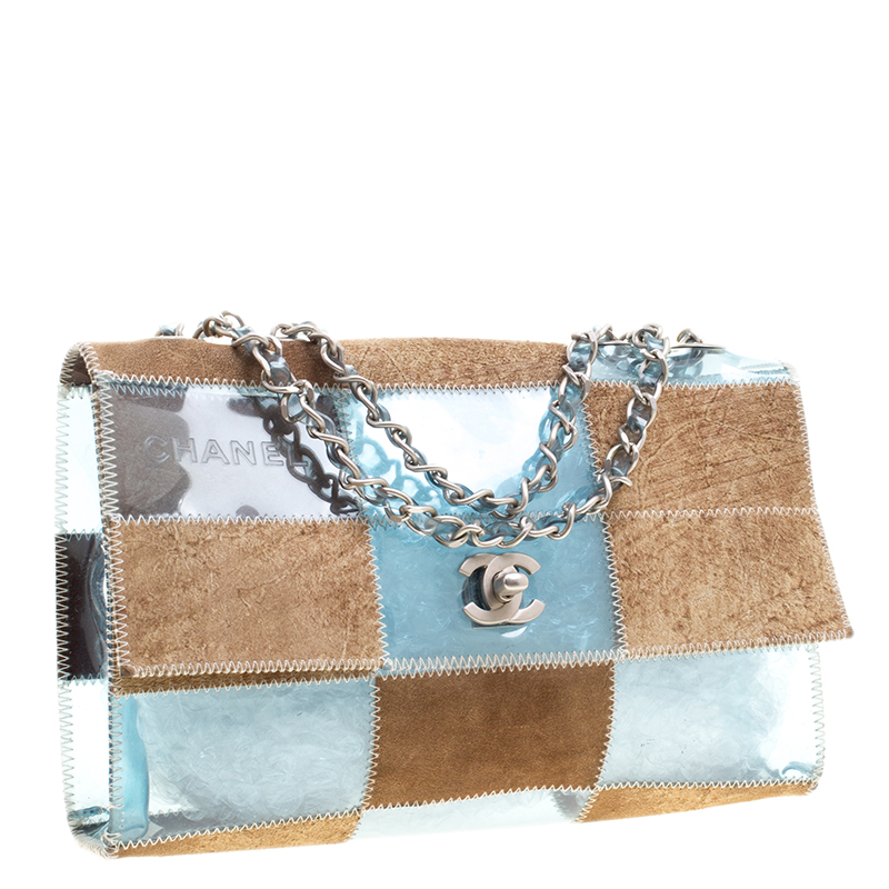 Chanel Blue/Brown PVC and Leather Naked Patchwork Flap Bag