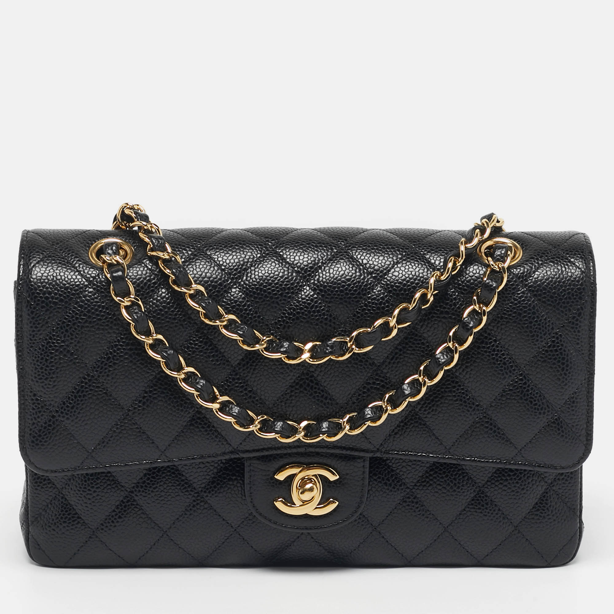 

Chanel Classic Double Flap  Black Quilted Caviar Leather Bag