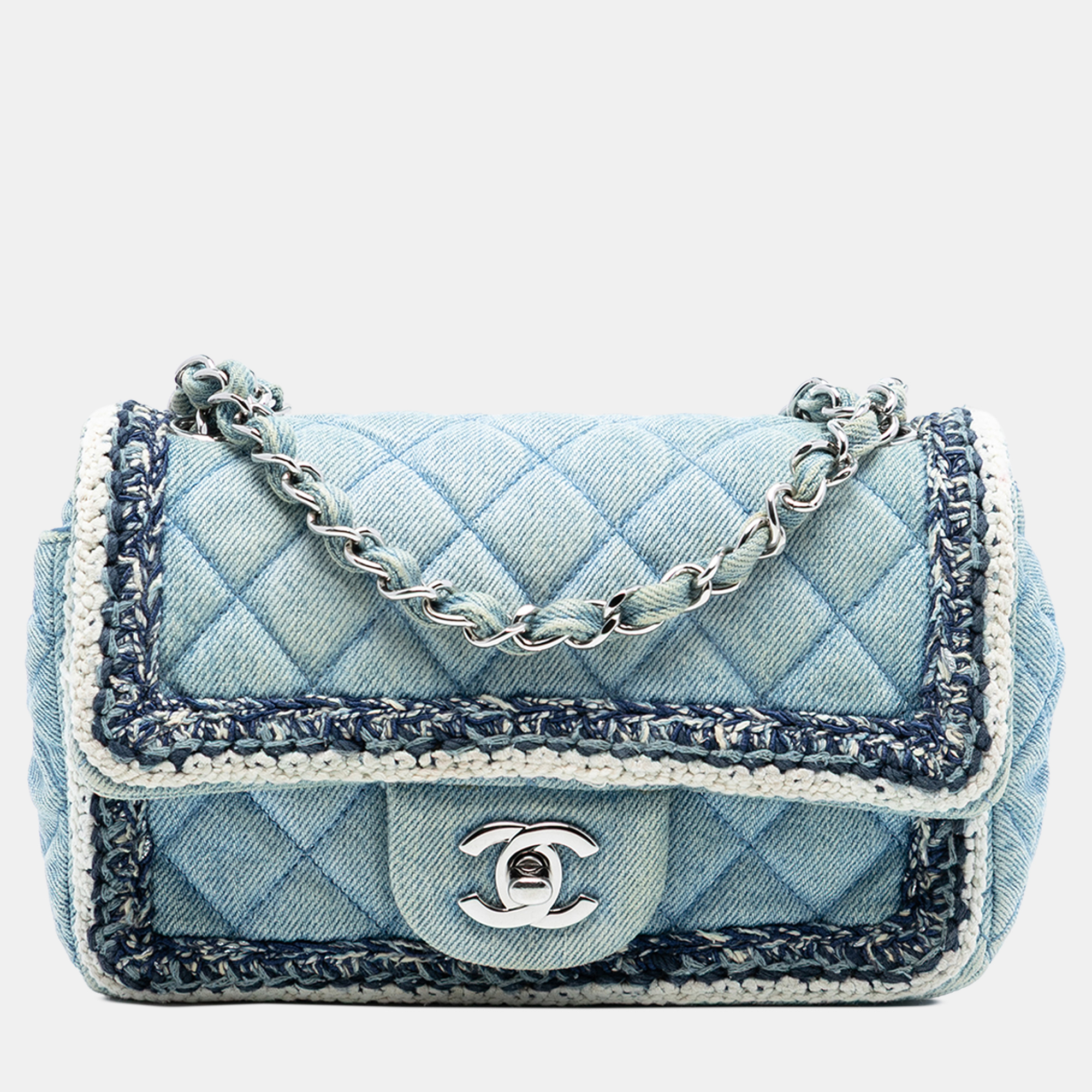 

Chanel Blue Mini Rectangular Classic Denim Braided Single Flap