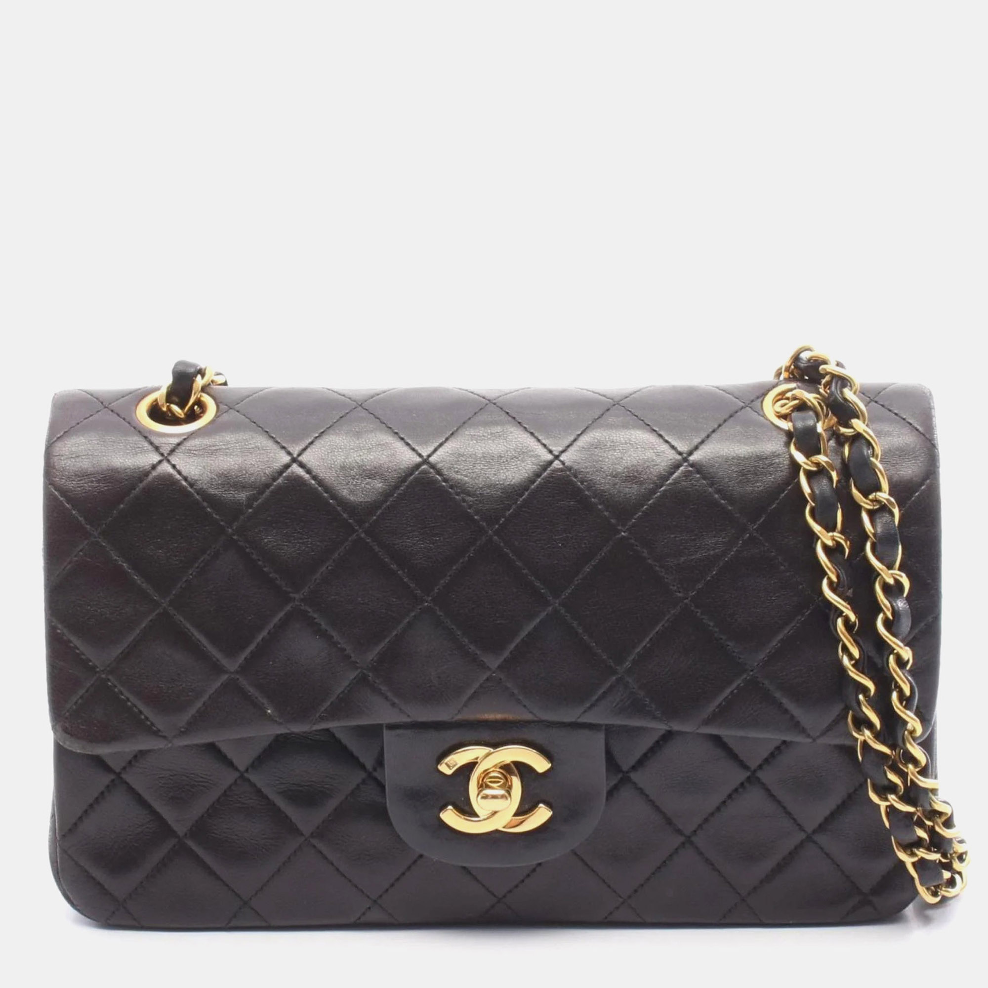 

Chanel Matelasse Double Flap Shoulder Bag In Lambskin Leather Black
