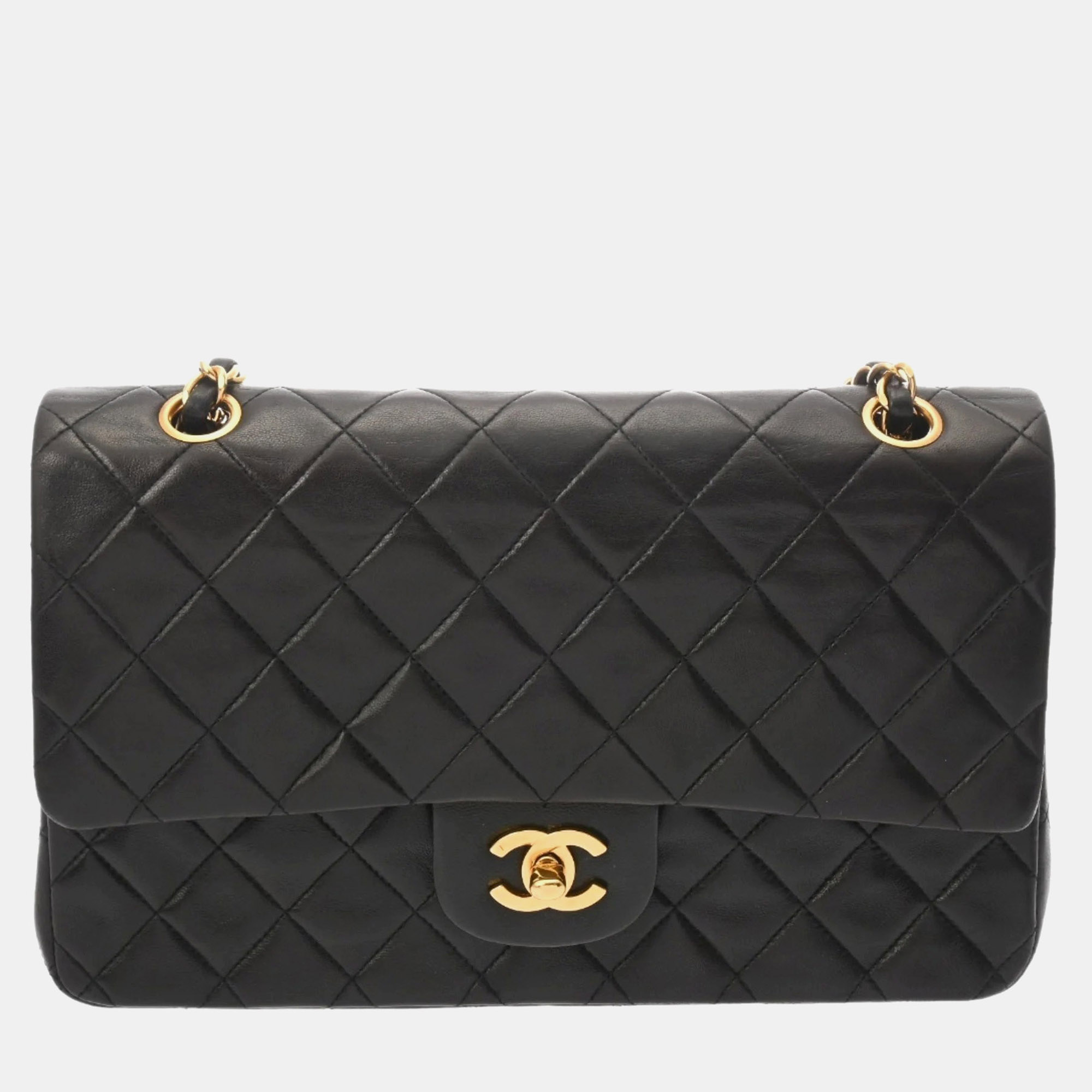

Chanel Matelasse Double Flap  Chain Shoulder Bag Black Lambskin