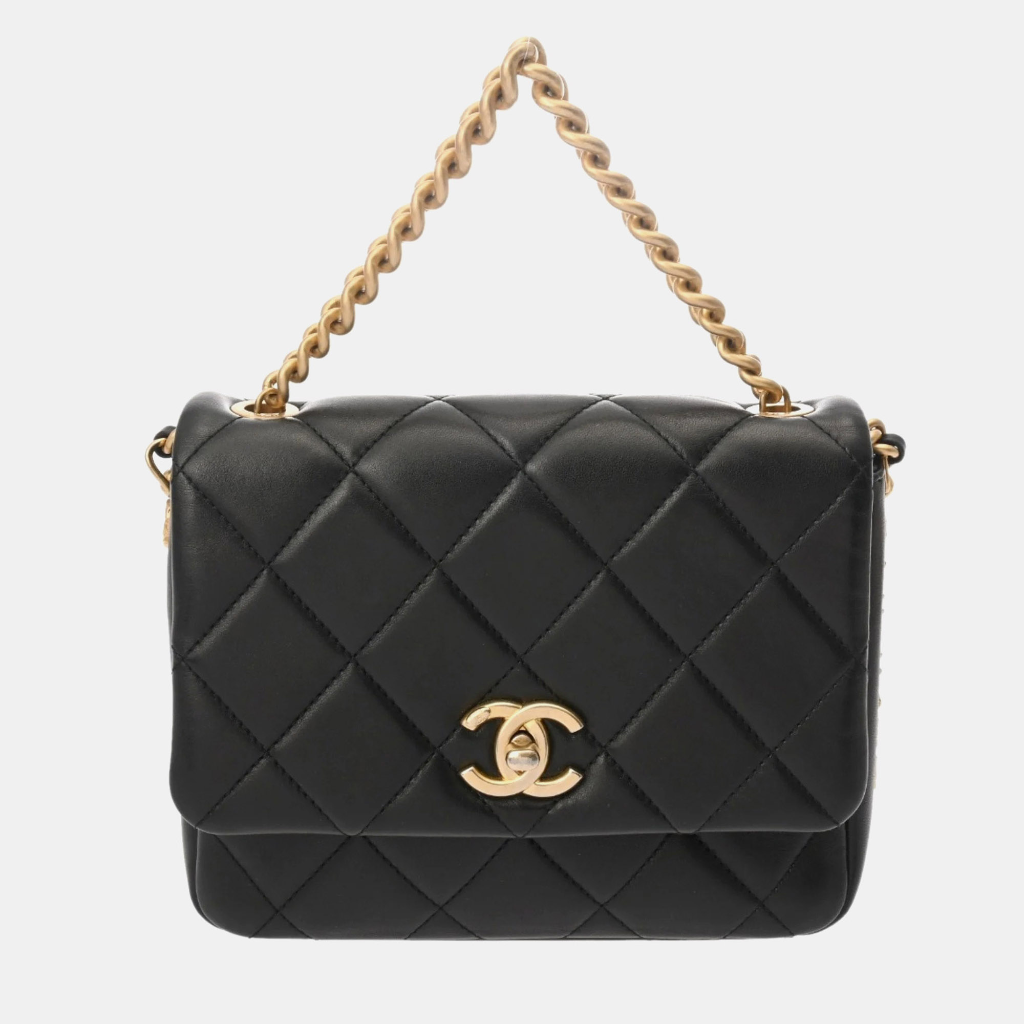 

Chanel Matelasse Mini Chain Shoulder Bag With Side Logo Black Lambskin