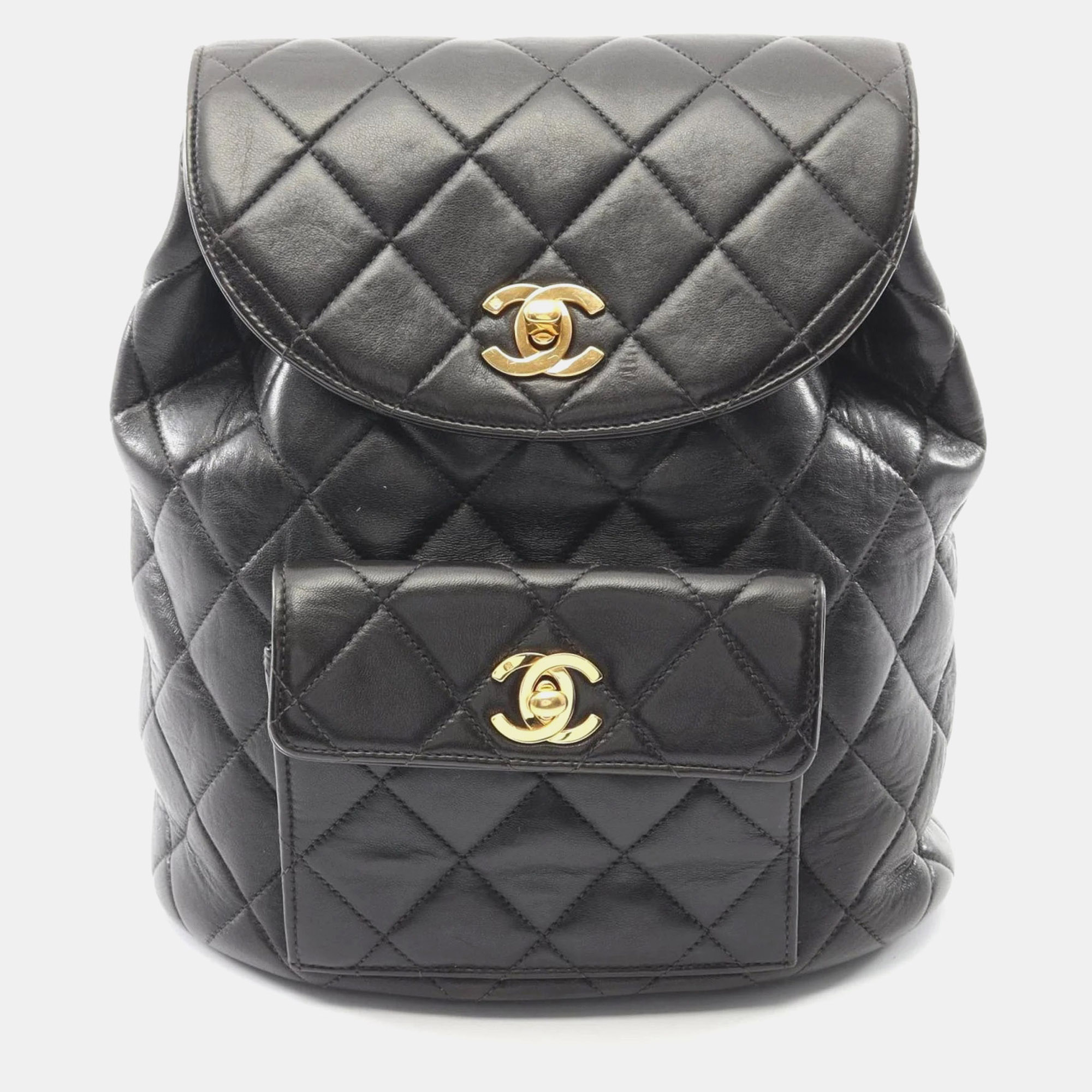 

Chanel Matelasse Backpack Bag In Lambskin Leather Black