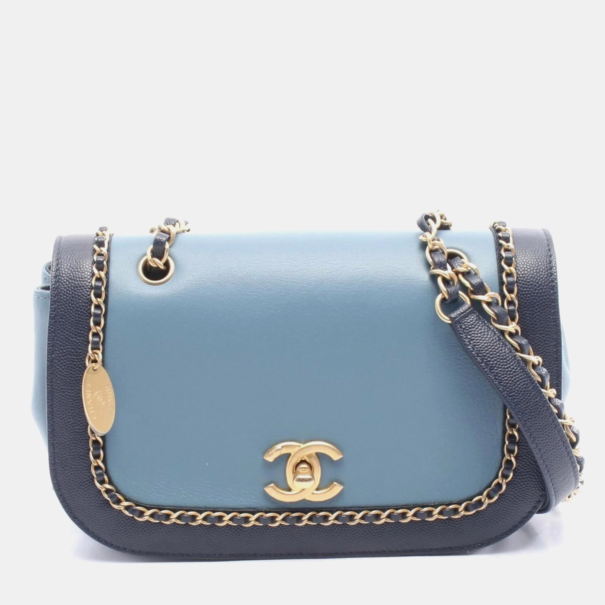 

Chanel Chain Around Flap Bag Shoulder Leather Blue Navy, Navy blue
