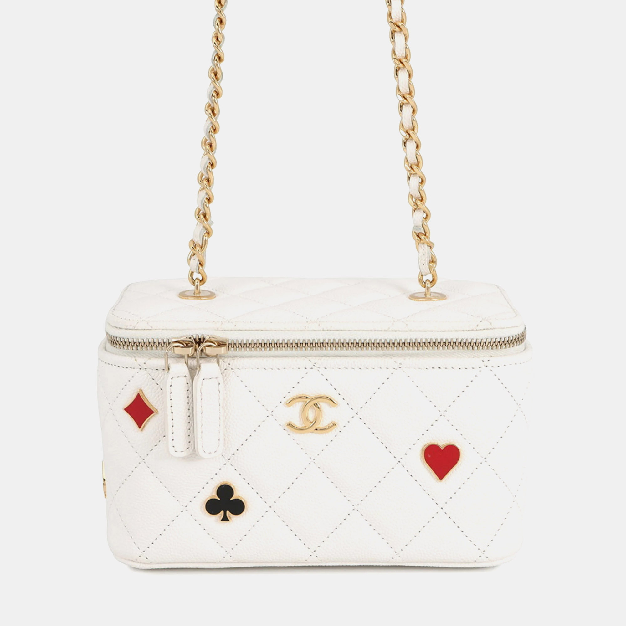 

Chanel Chain Shoulder Bag Vanity Coco Mark Matelasse Playing Cards Caviar Skin White
