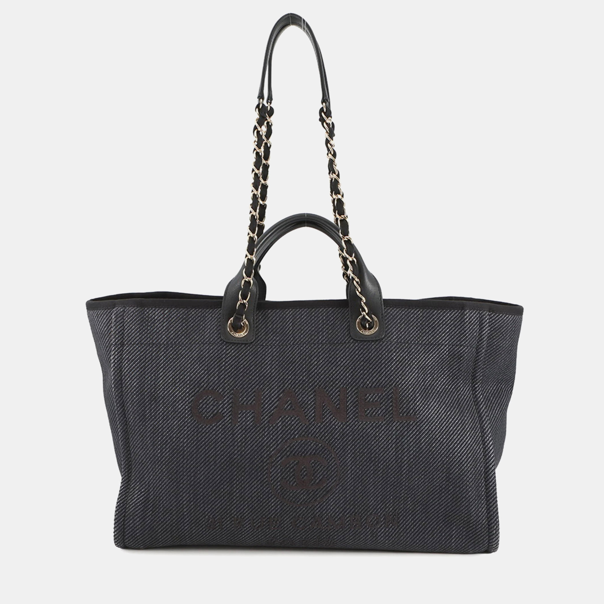 

Chanel Coco Mark Deauville Tote Bag Raffia Black