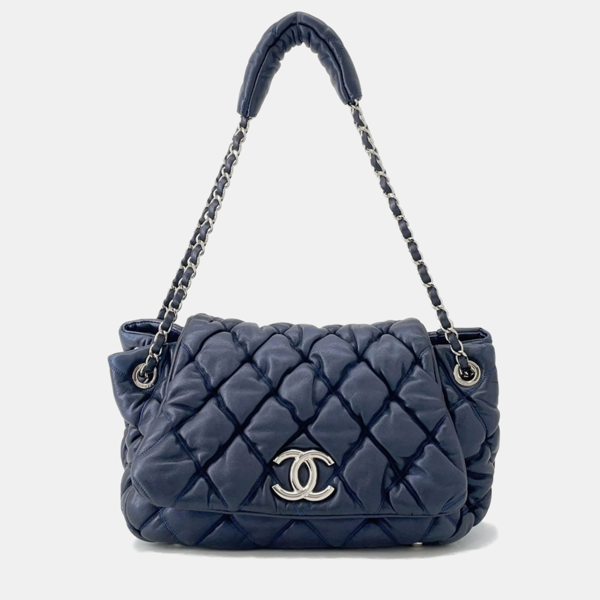 

Chanel Chain Shoulder Bag Bubble Quilt Matelasse Coco Mark, Navy blue