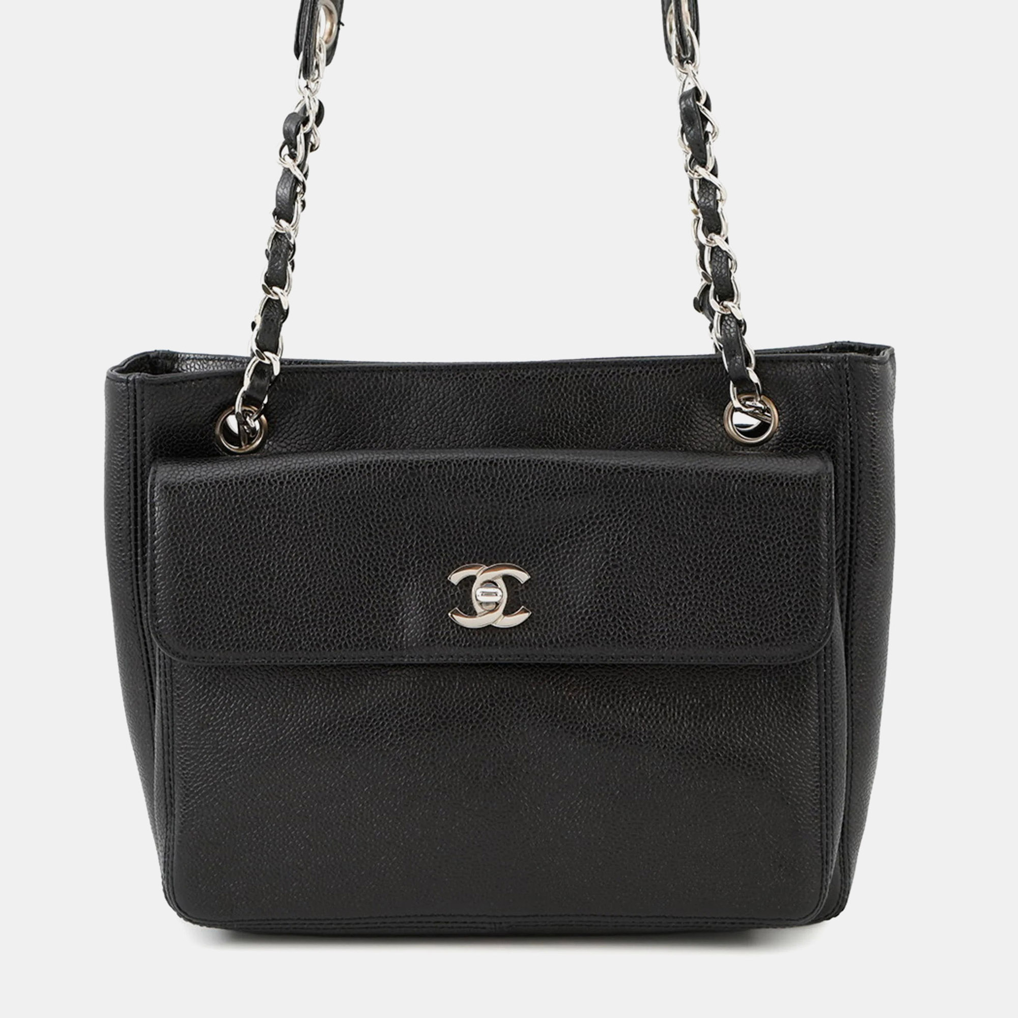 

Chanel Chain Tote Bag With Coco Mark And Caviar Skin Black