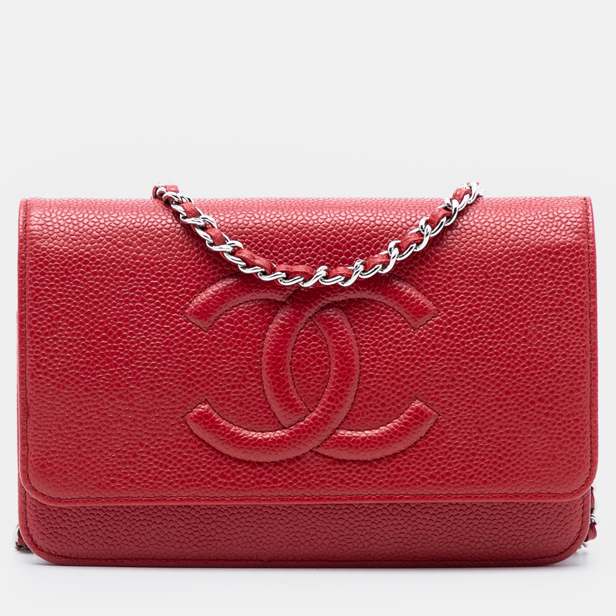 

Chanel Red CC Caviar Wallet On Chain