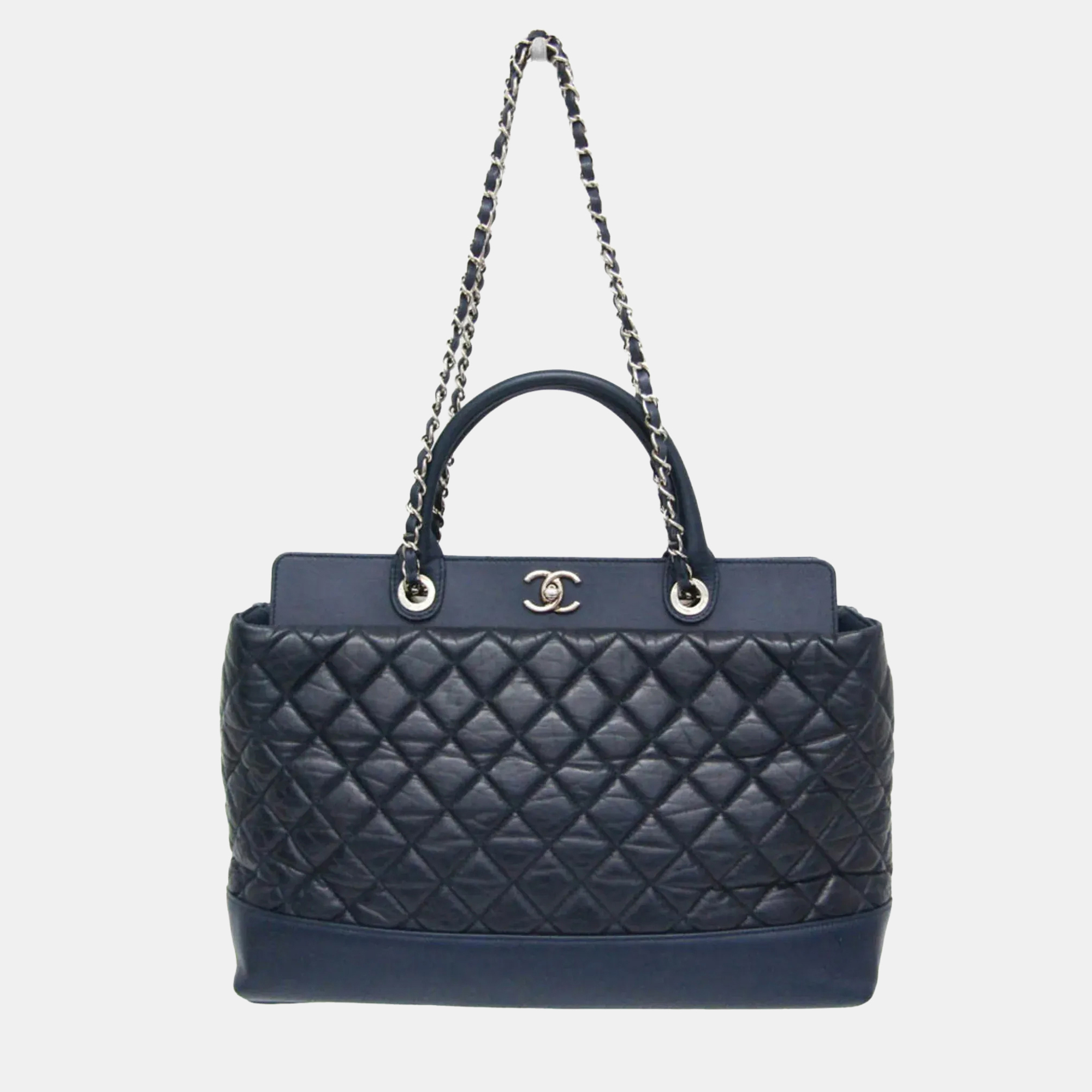 

Chanel Matelasse Portobello Tote Bag Leather Shoulder Bag Tote Bag Navy, Navy blue