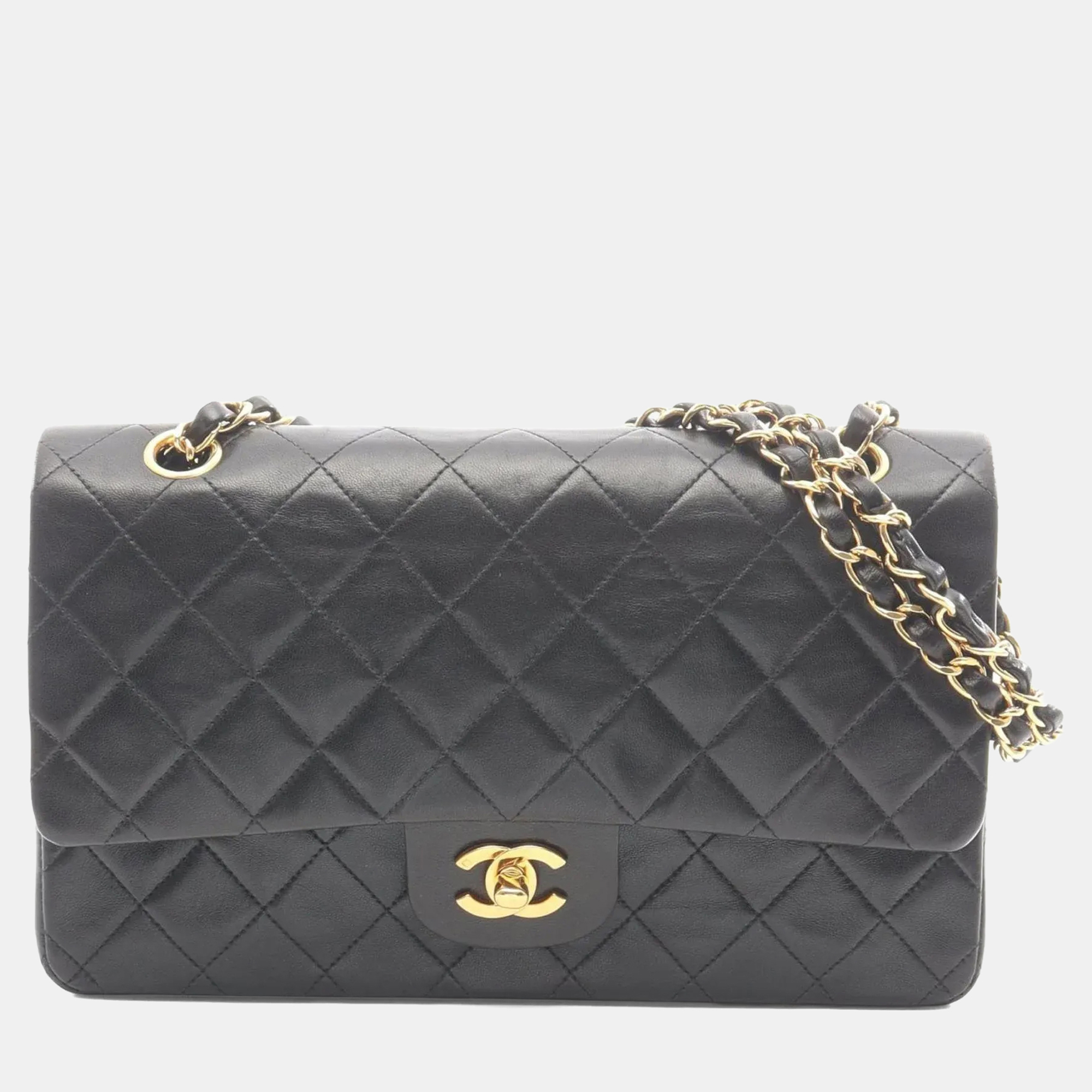 

Chanel Matelasse Double Flap Shoulder Bag In Lambskin Leather Black